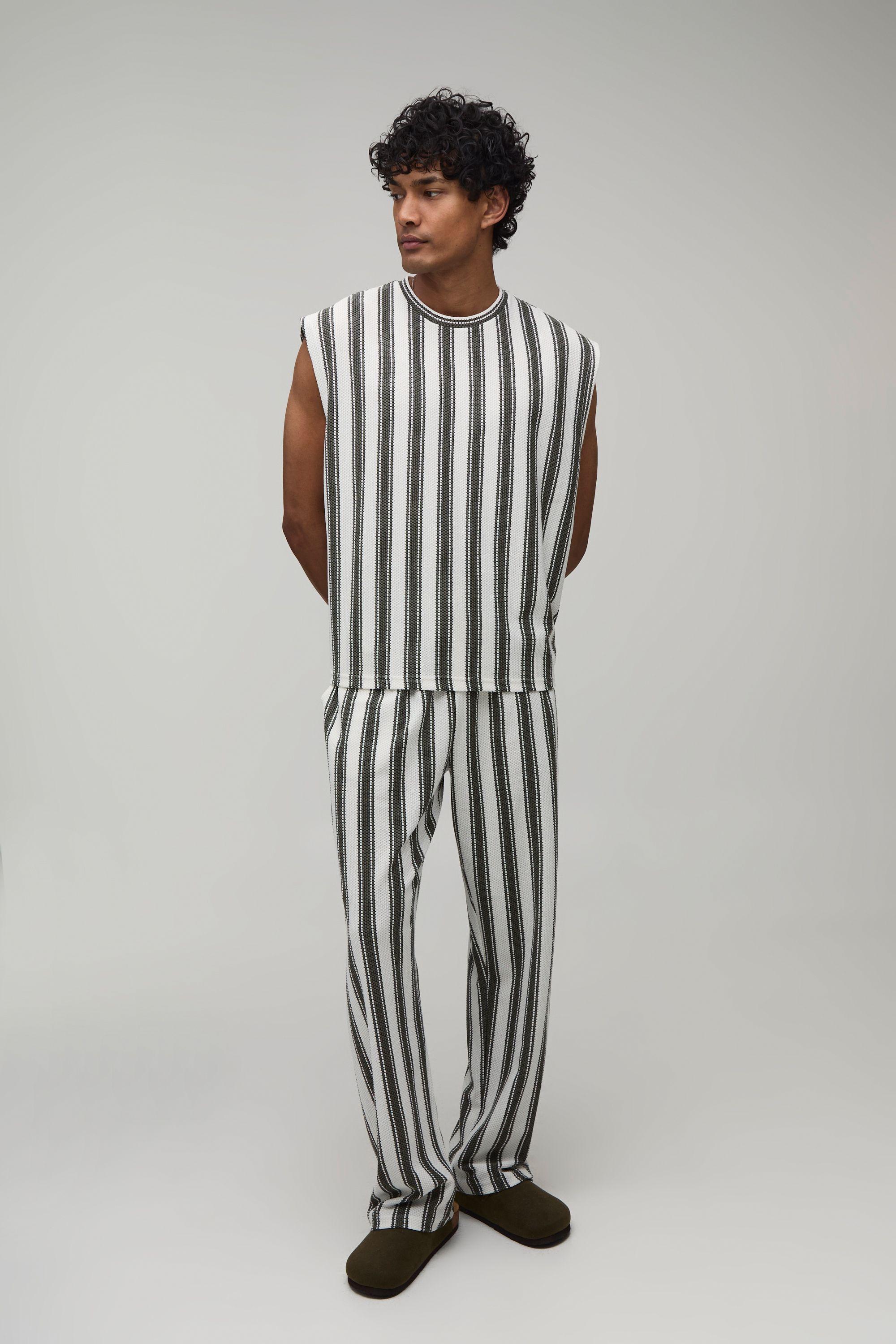 Oversized Boxy Drop Shoulder Stripe Tank & Jogger Set by BOOHOOMAN
