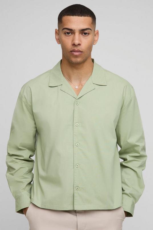 Oversized Boxy Dropped Revere Poplin Shirt by BOOHOOMAN Oversized Boxy Dropped Revere Poplin Shirt by BOOHOOMAN