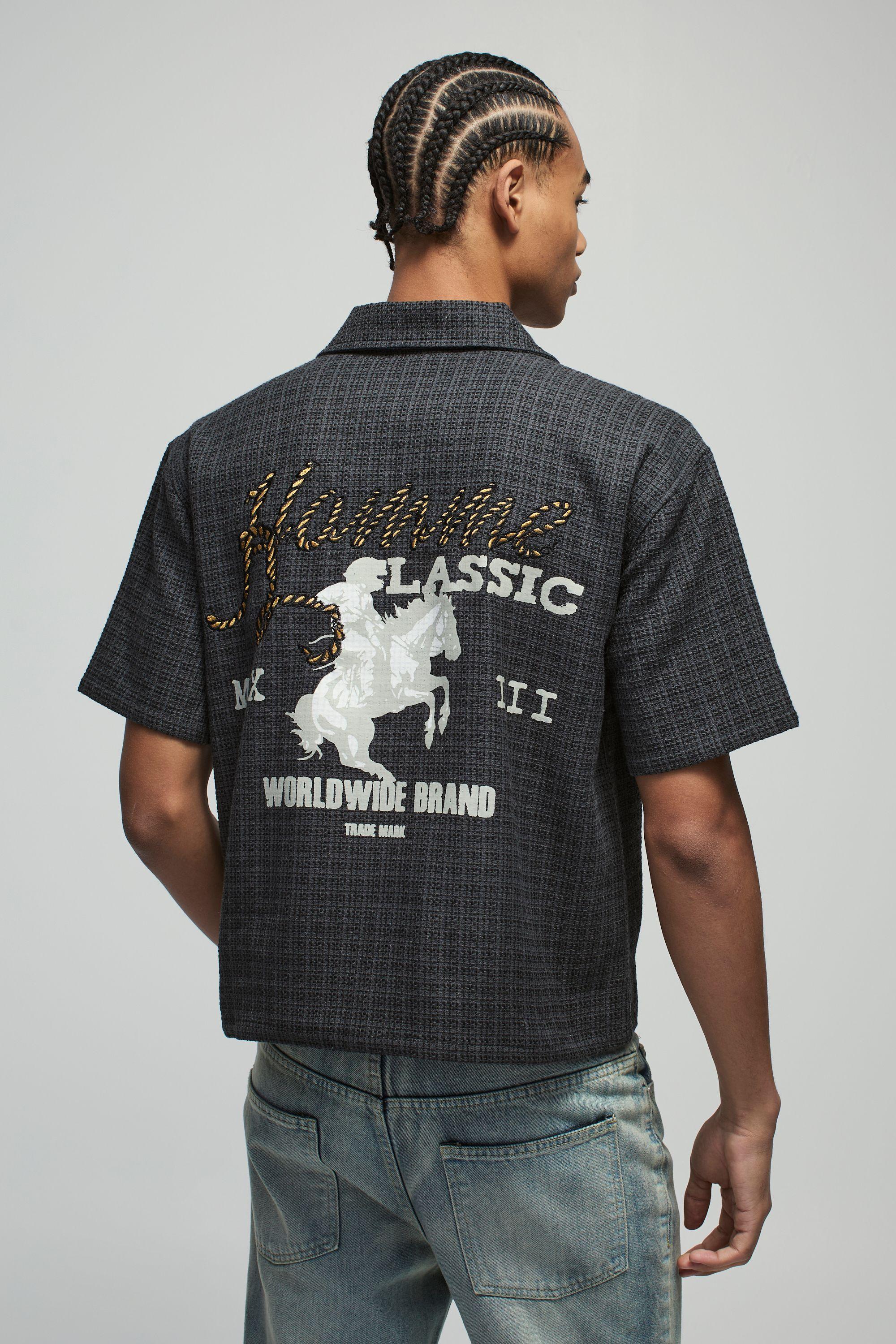 Oversized Boxy Embroidered Western Collared Shirt by BOOHOOMAN