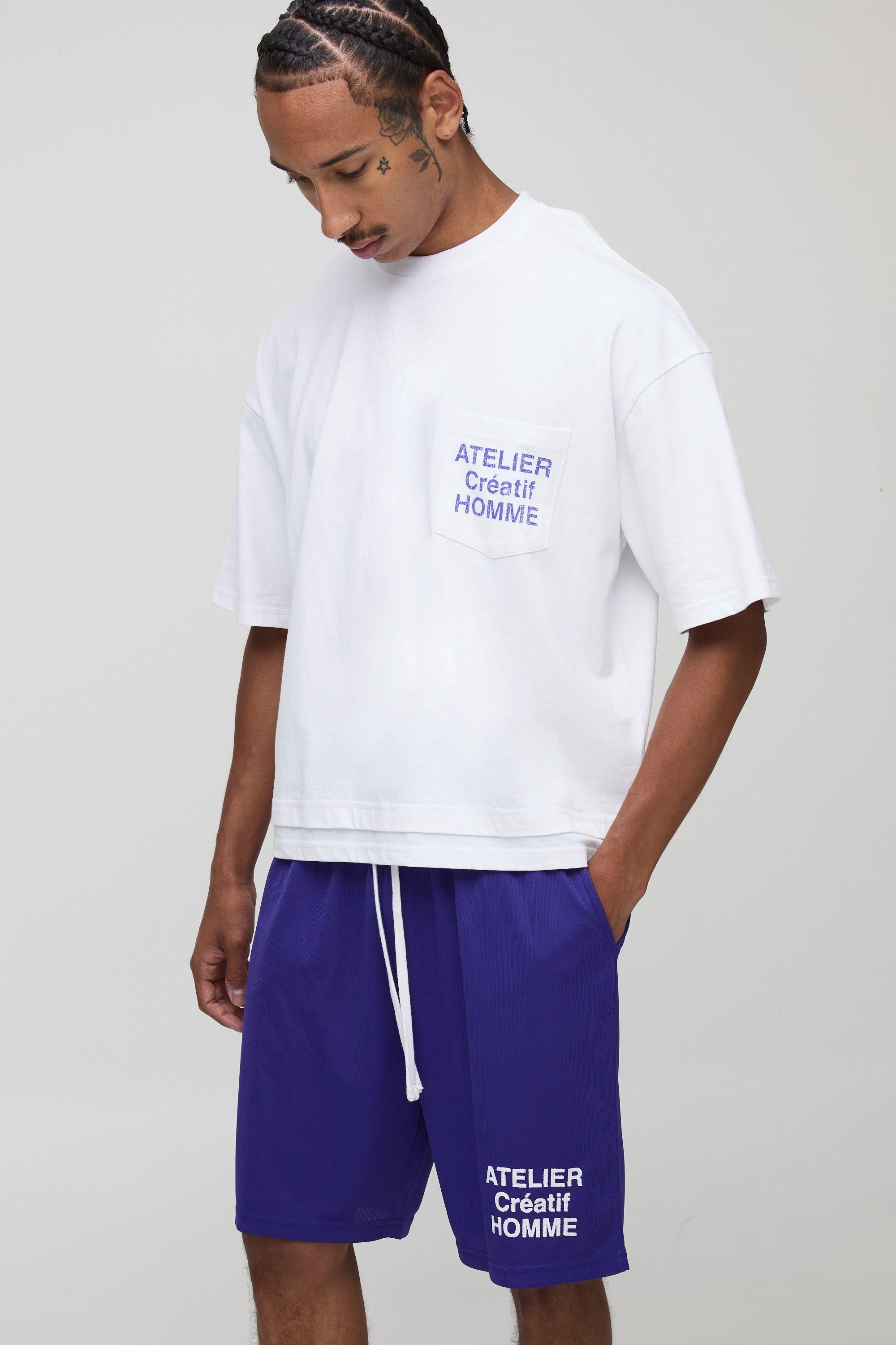 Oversized Boxy Faux Layer T-Shirt And Mesh Short Set by BOOHOOMAN