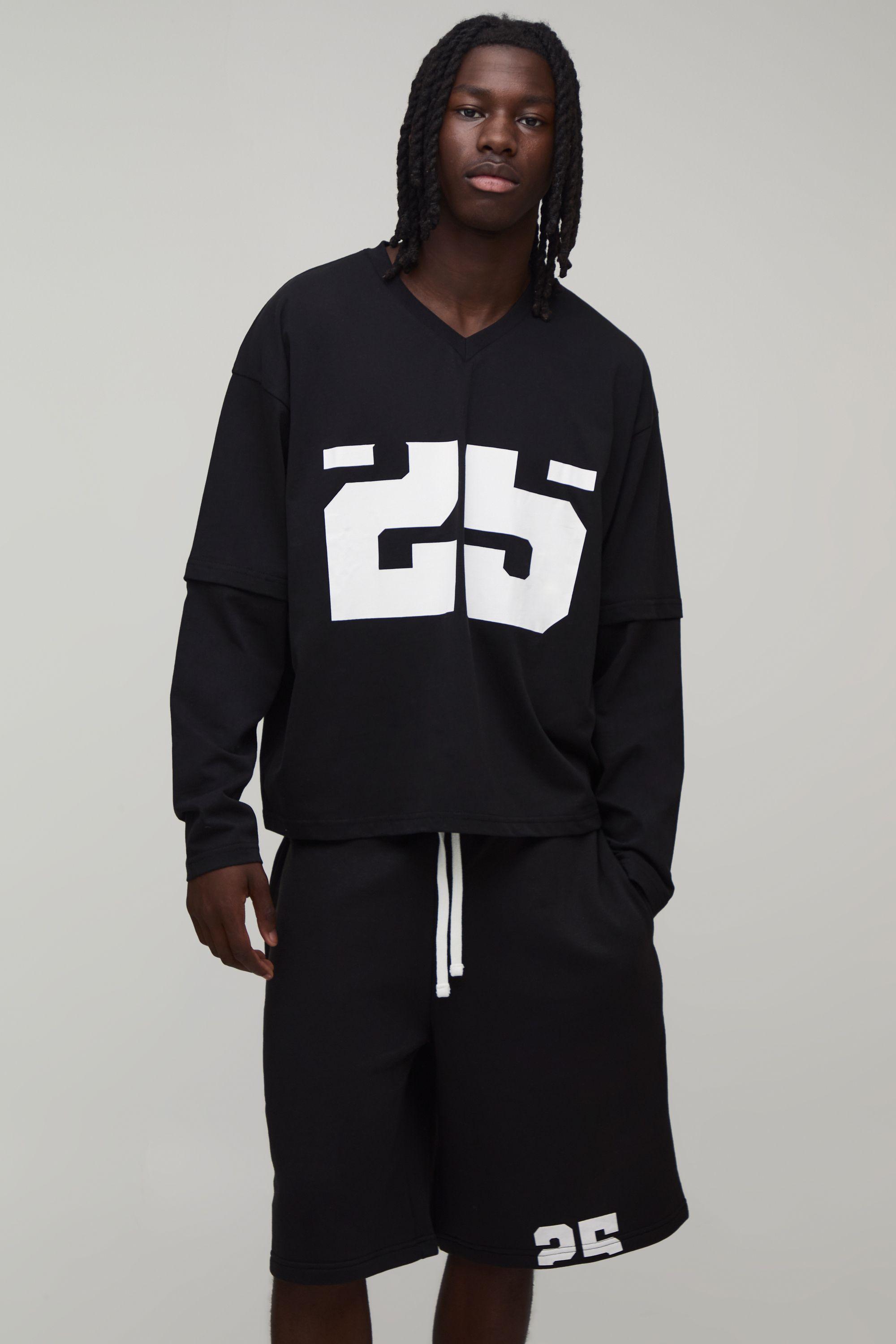 Oversized Boxy Faux Layer V Neck T-Shirt And Short Set by BOOHOOMAN