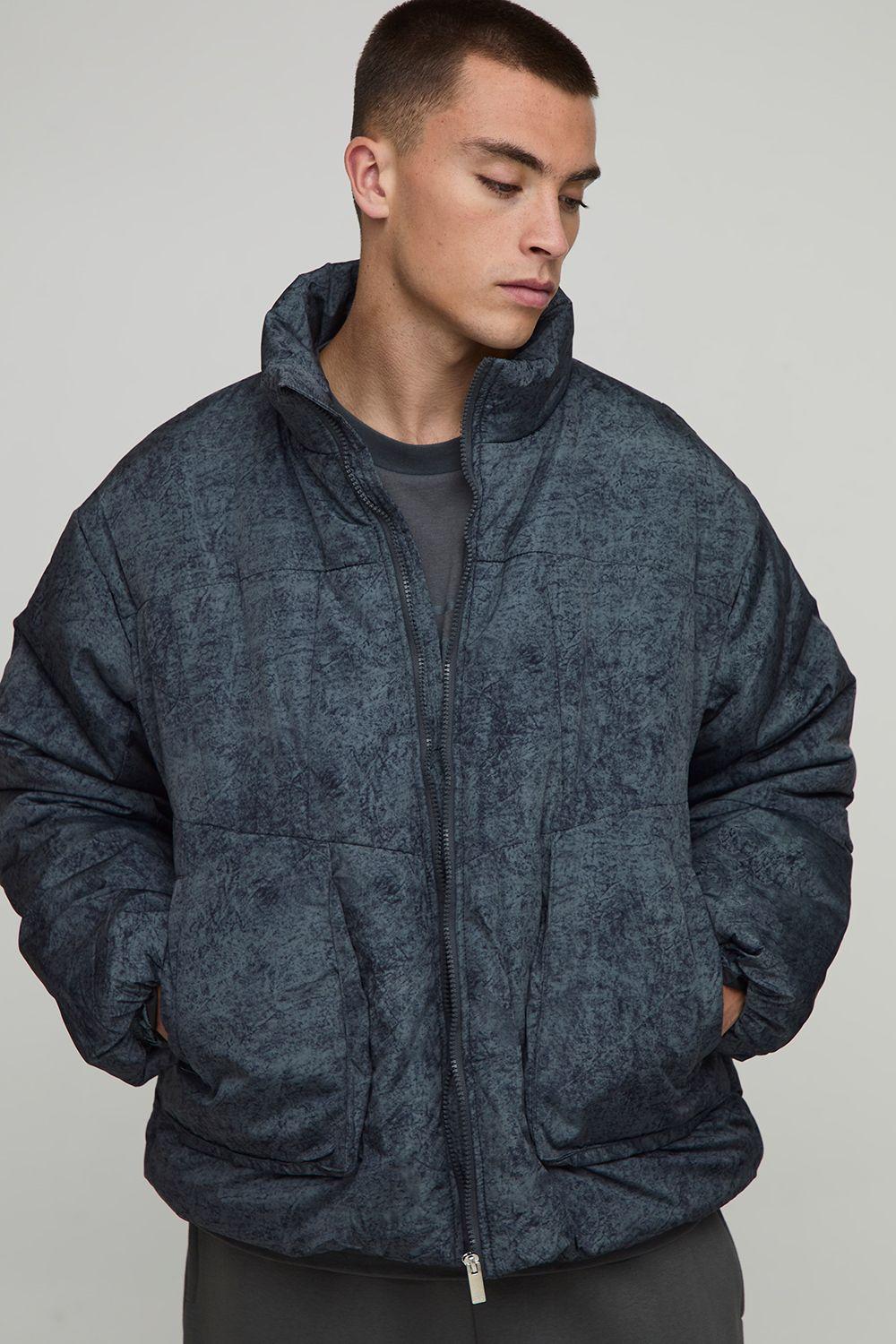Oversized Boxy Fit Washed Nylon Padded Funnel Neck Puffer Jacket by BOOHOOMAN