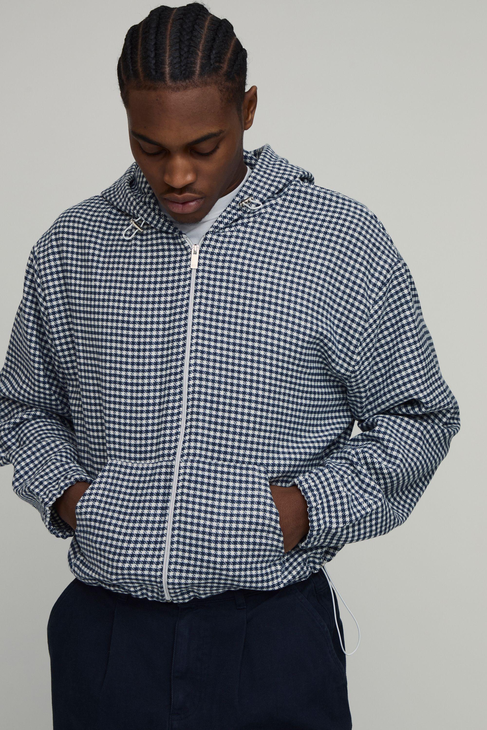 Oversized Boxy Flannel Gingham Check Utility Hoodie by BOOHOOMAN