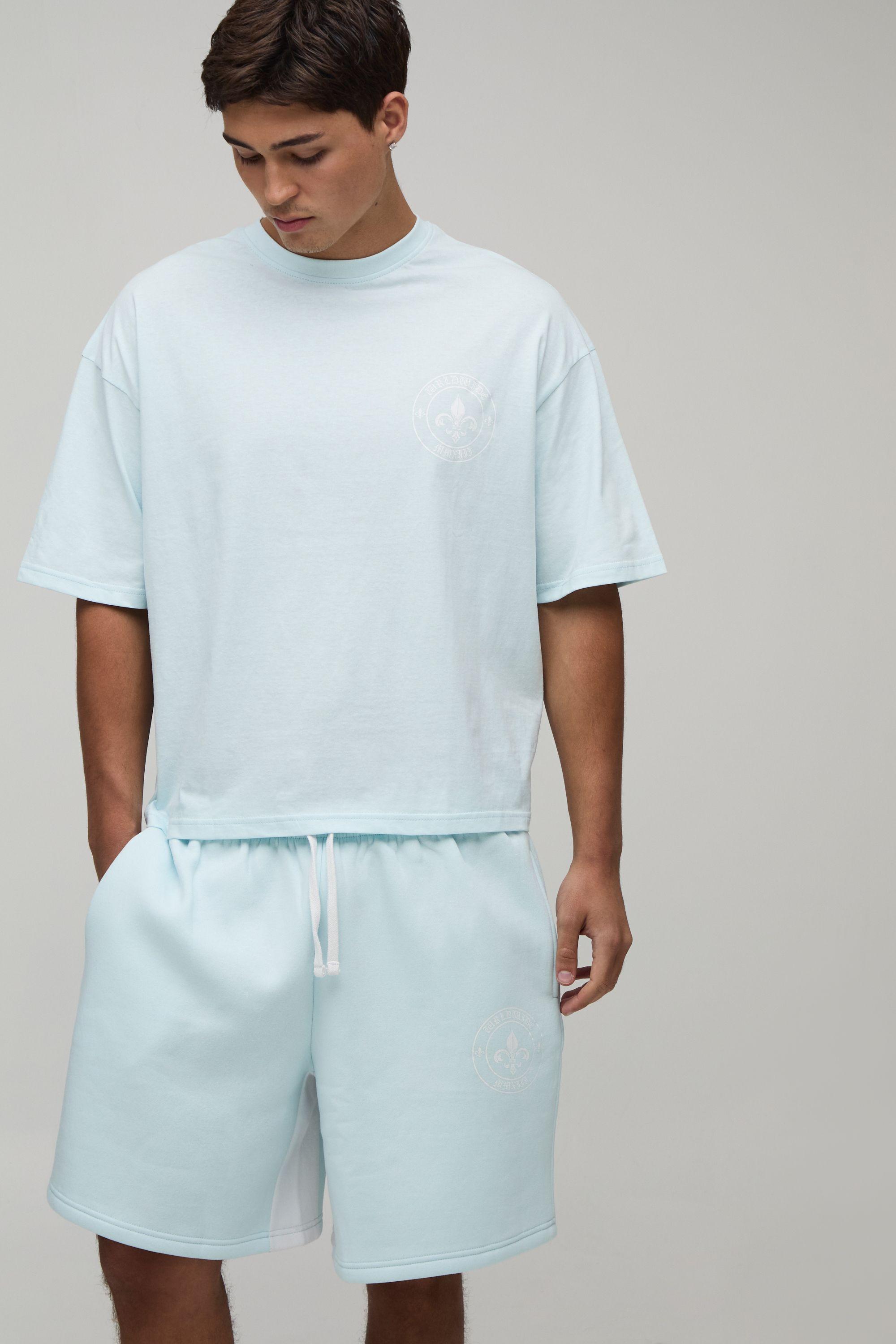 Oversized Boxy Fleur De Lis T-Shirt & Baggy Short Set by BOOHOOMAN