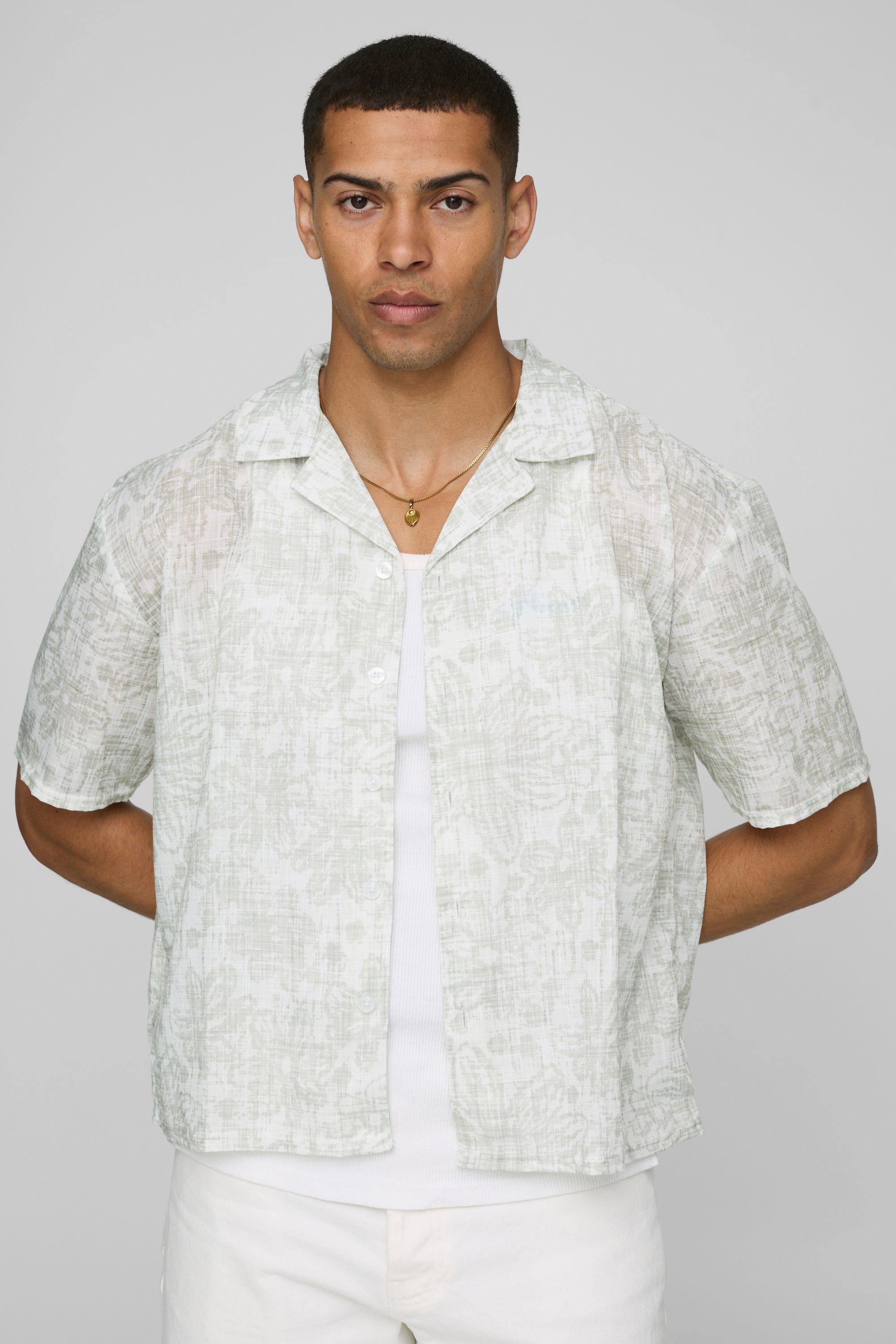 Oversized Boxy Floral Abstract Slub Revere Shirt by BOOHOOMAN