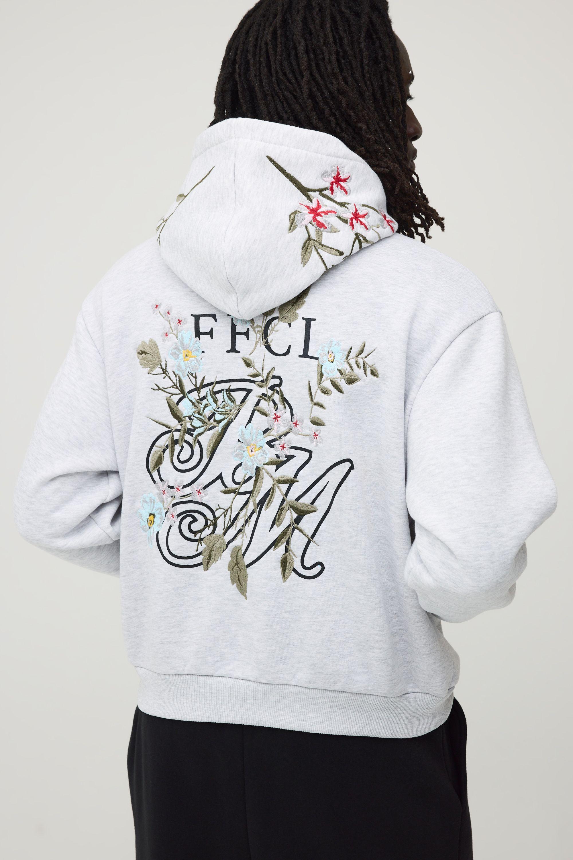 Oversized Boxy Floral Embroidered Hoodie by BOOHOOMAN