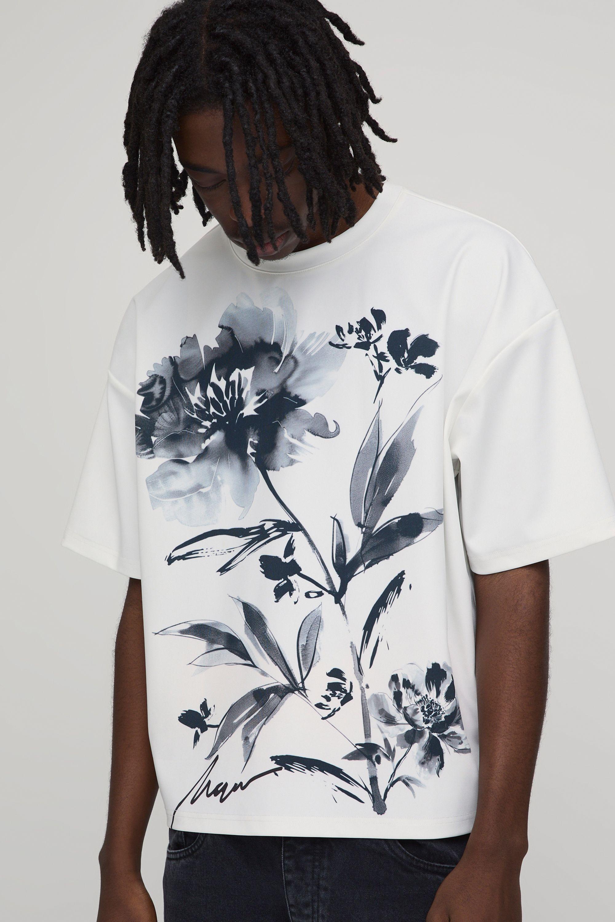 Oversized Boxy Floral Printed Scuba T-Shirt by BOOHOOMAN