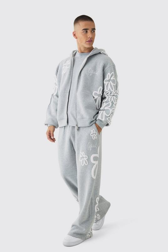 Oversized Boxy Floral Puff Print Zip Through Tracksuit by BOOHOOMAN