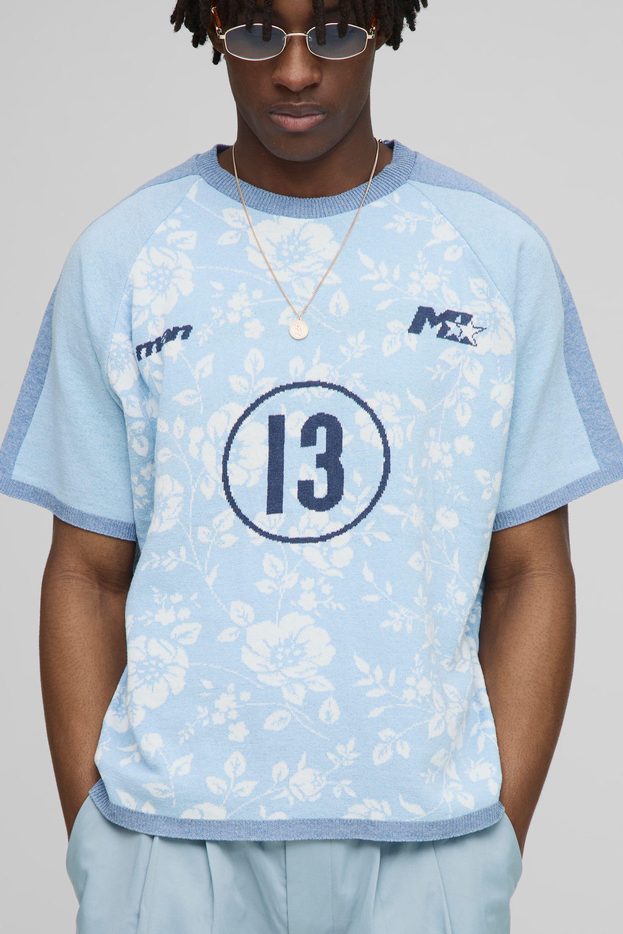 Oversized Boxy Floral Varsity Jacquard Knitted T-shirt by BOOHOOMAN