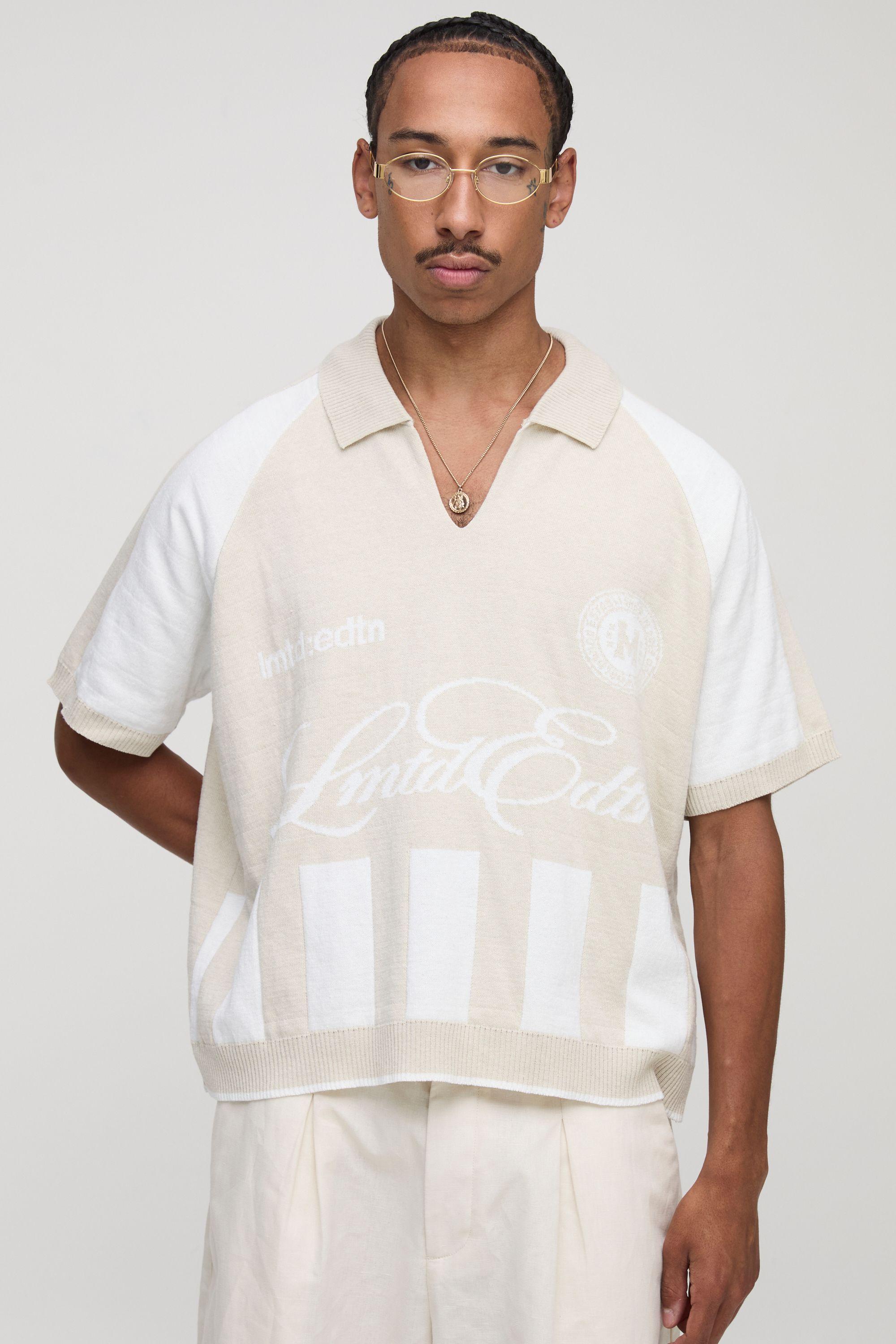 Oversized Boxy Football Jacquard Knitted Polo by BOOHOOMAN