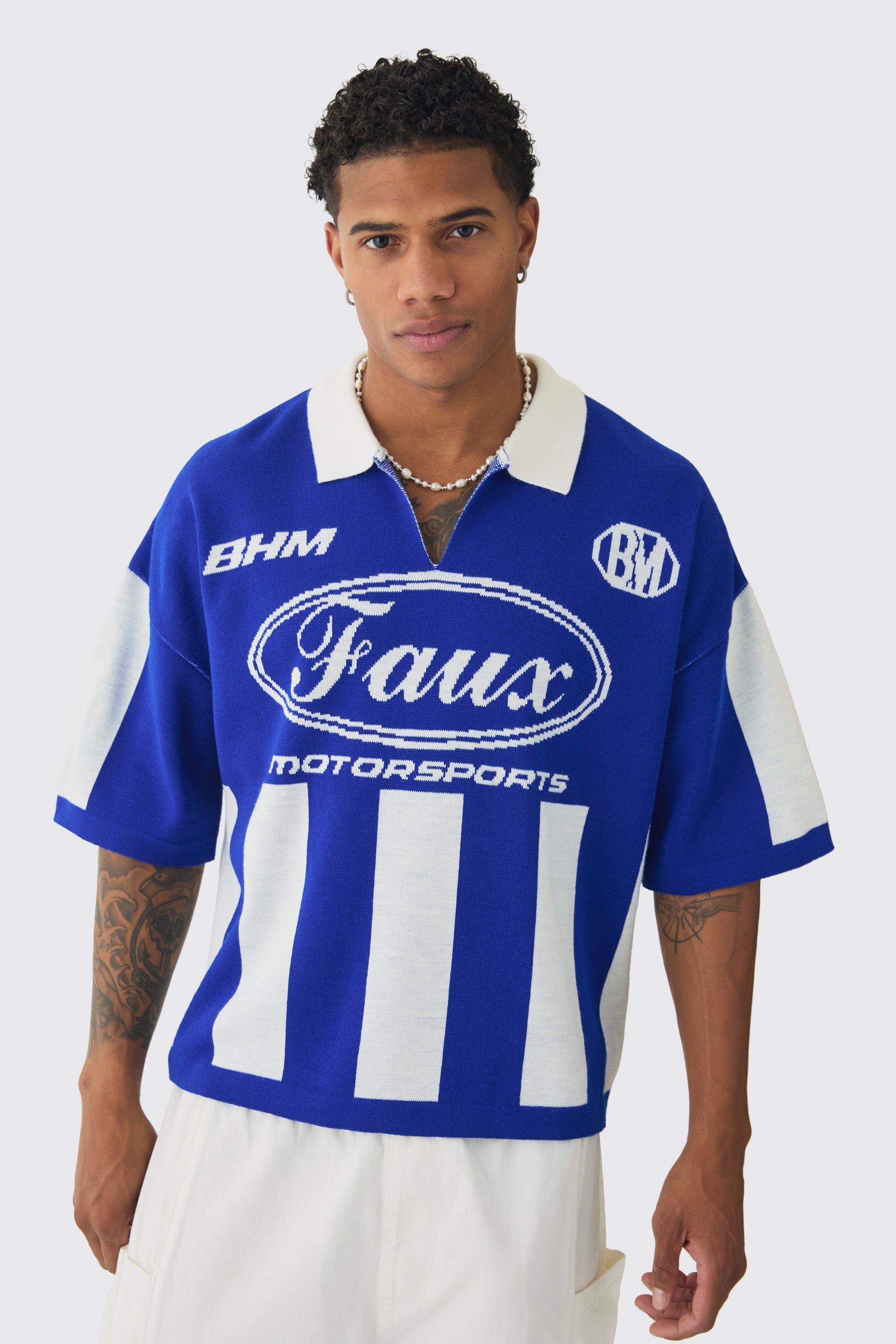 Oversized Boxy Football Knitted Polo by BOOHOOMAN