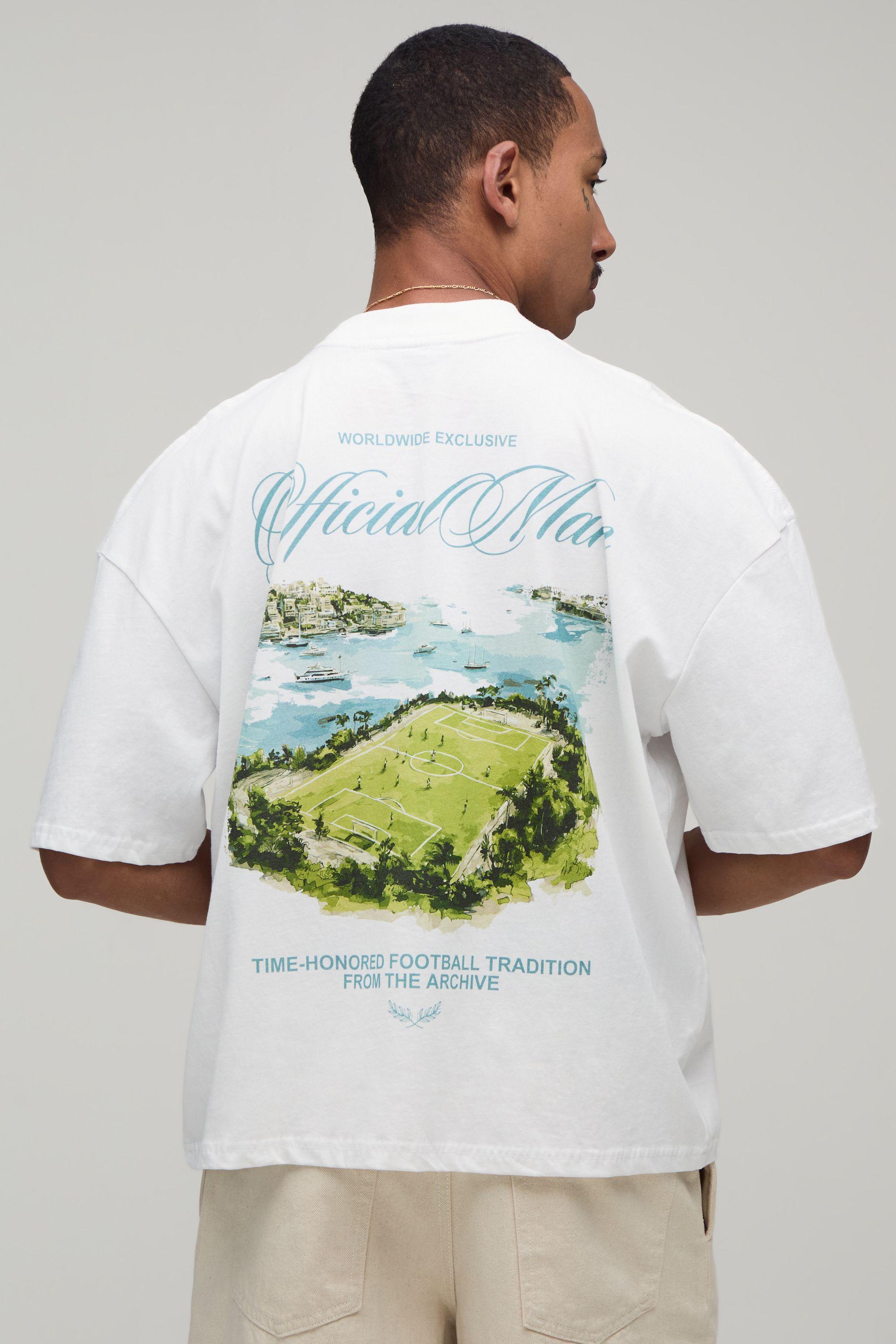 Oversized Boxy Football Pitch Print T-Shirt by BOOHOOMAN