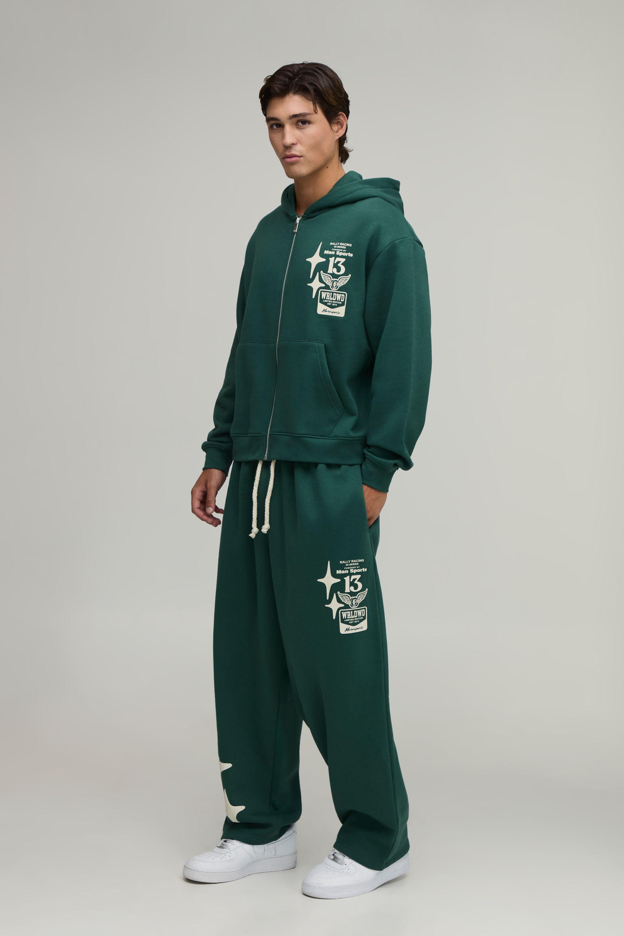 Oversized Boxy Graphic Hooded Zip Tracksuit by BOOHOOMAN