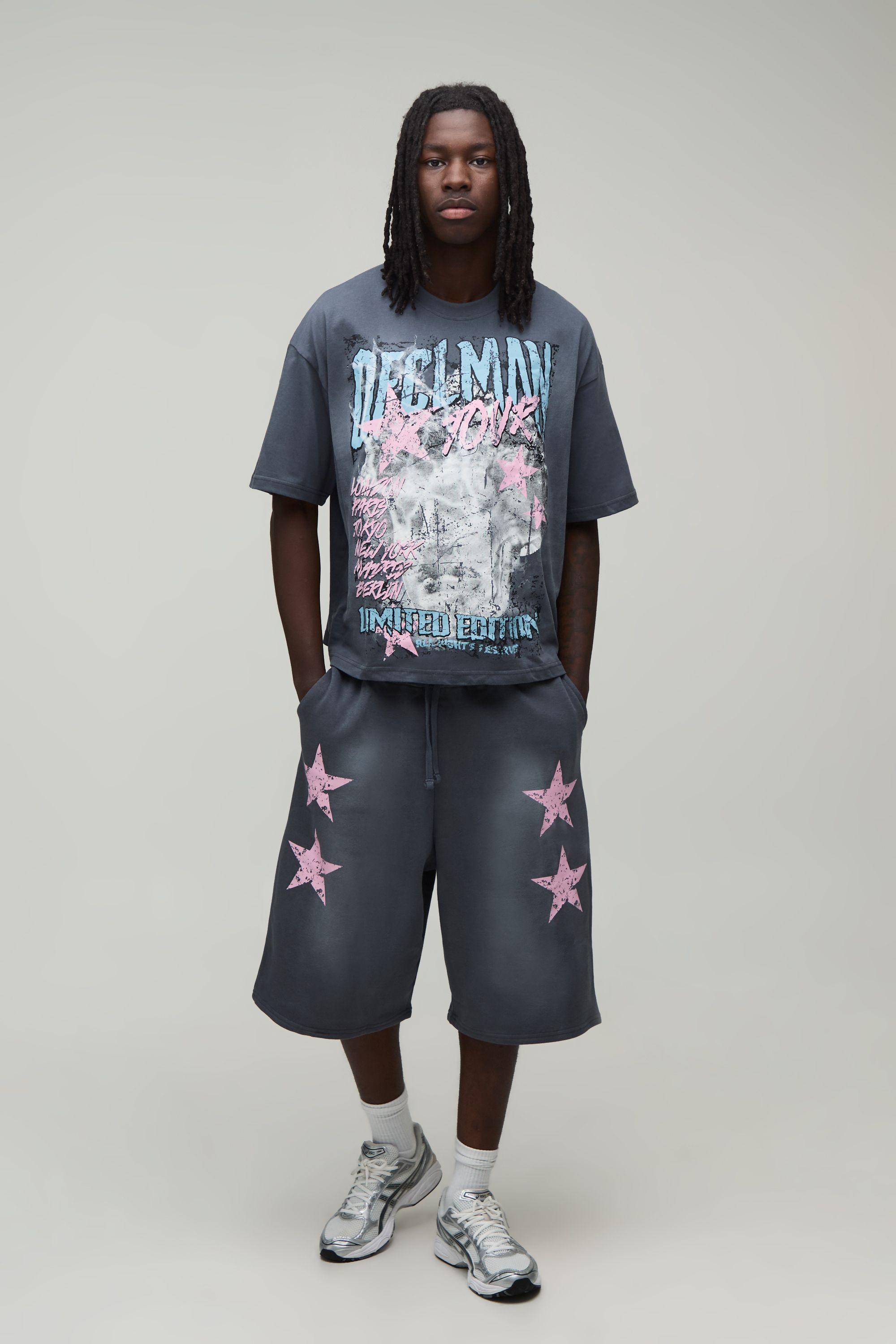 Oversized Boxy Graphic Star Limited Edition T-Shirt and Jort Set by BOOHOOMAN