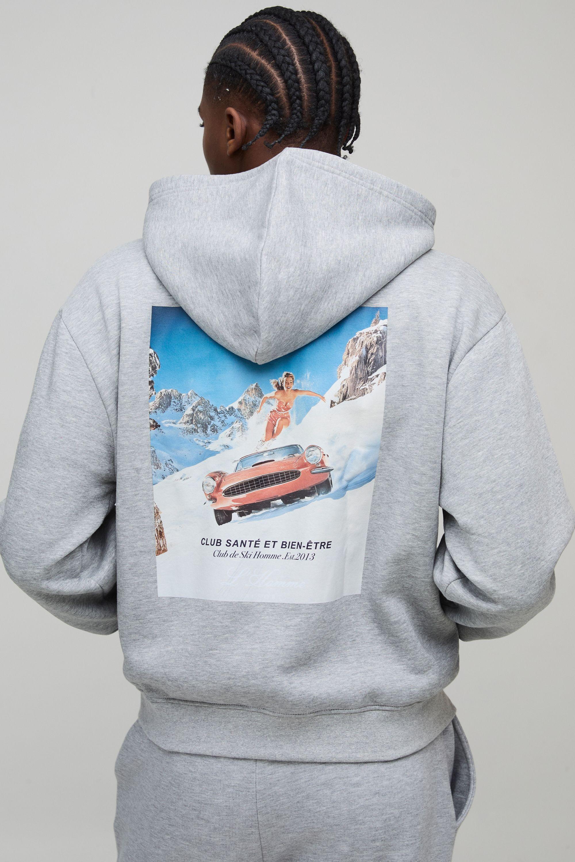 Oversized Boxy Graphics Zip Through Hoodie by BOOHOOMAN