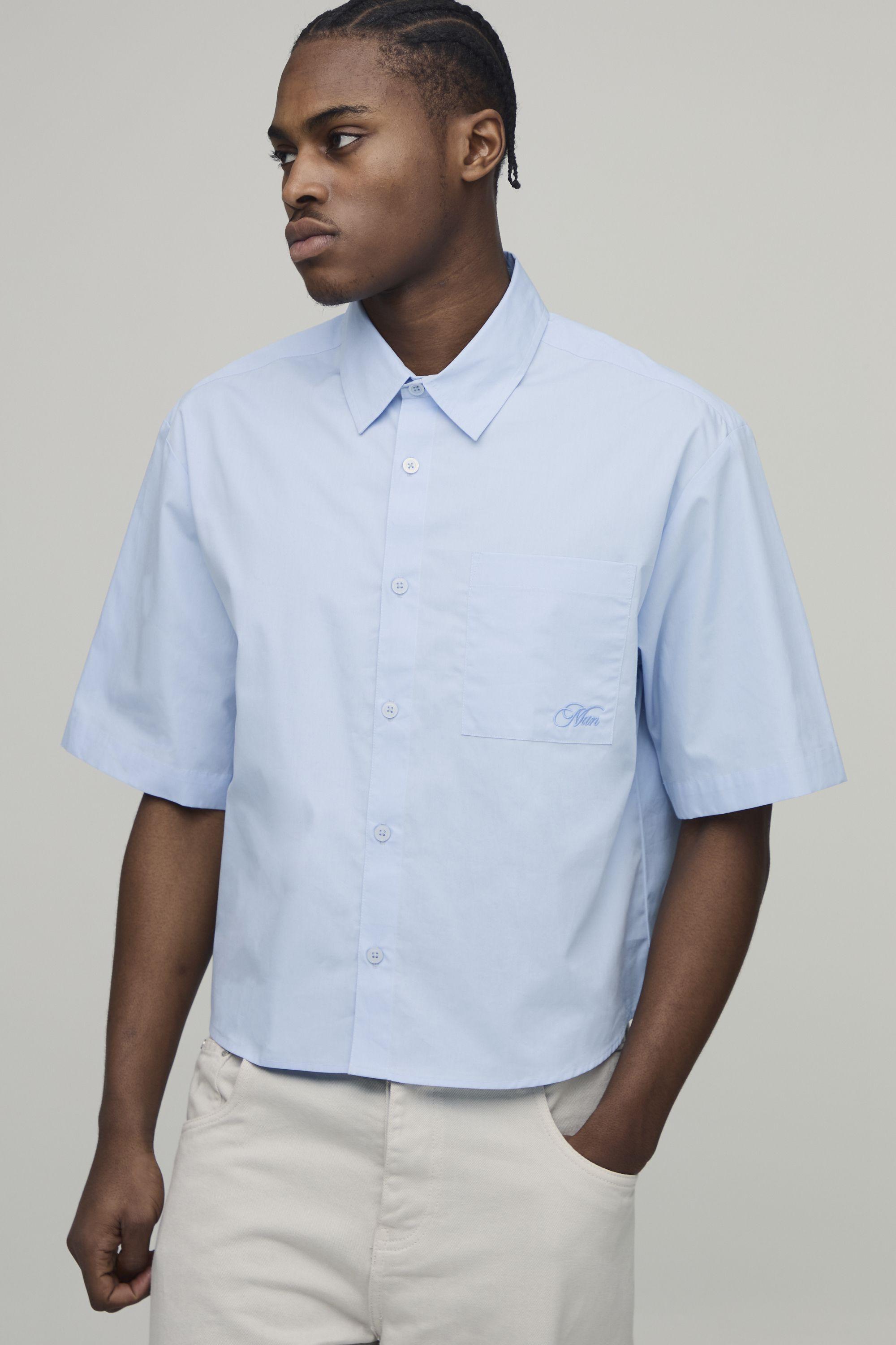 Oversized Boxy Half Sleeve Curve Hem Shirt by BOOHOOMAN