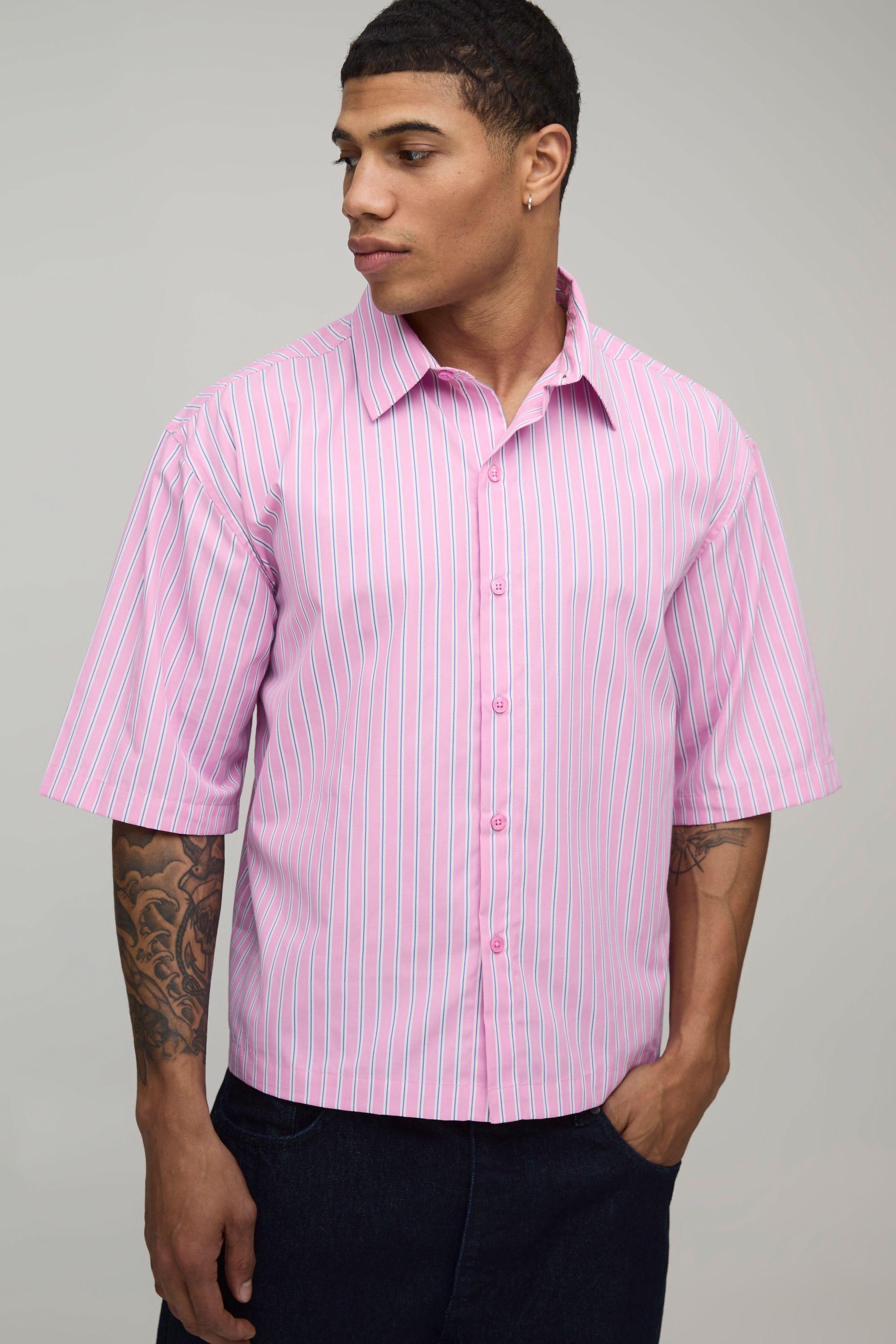 Oversized Boxy Half Sleeve Multi Stripe Shirt by BOOHOOMAN