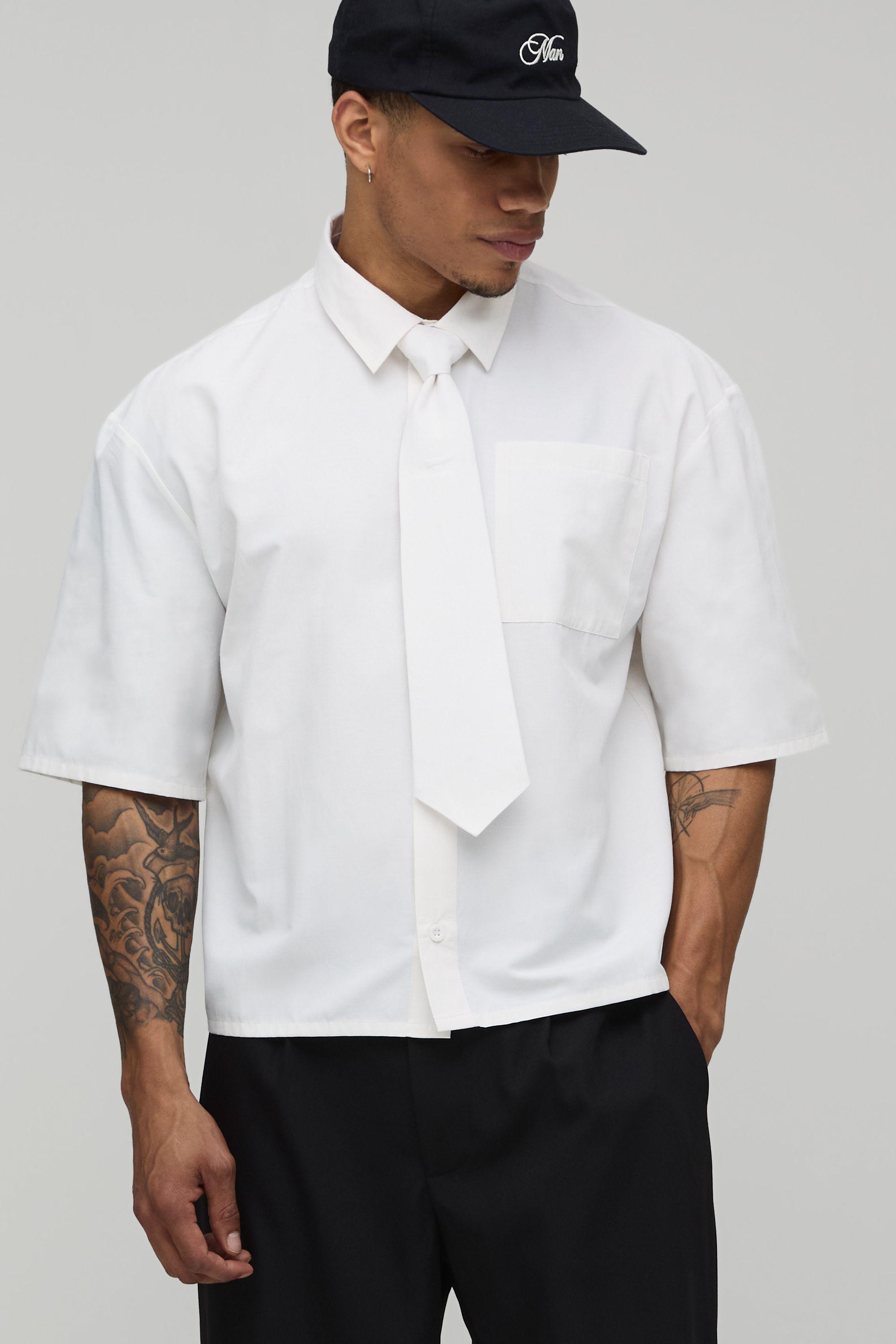 Oversized Boxy Half Sleeve Shirt and Tie by BOOHOOMAN