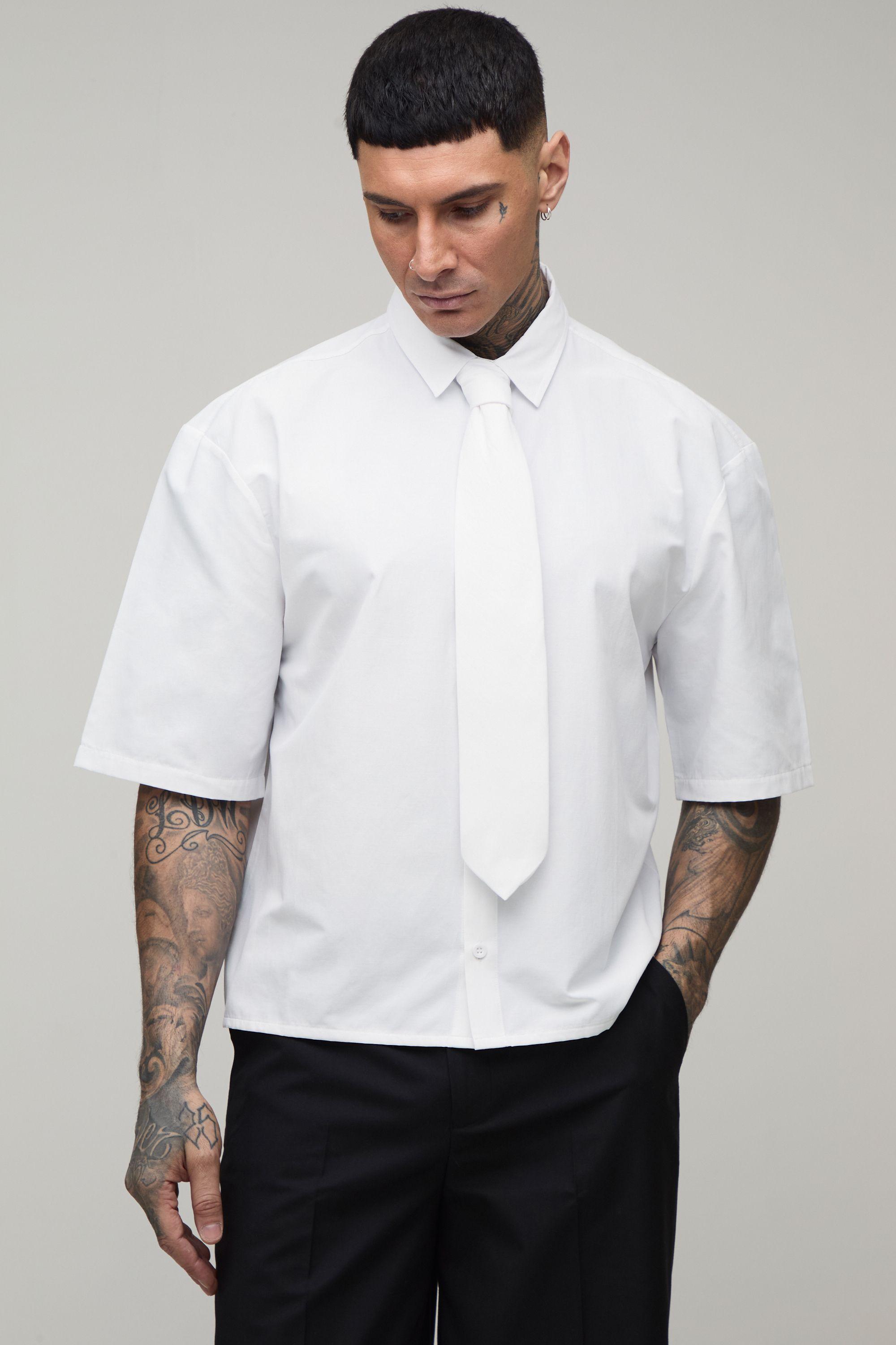 Oversized Boxy Half Sleeve Shirt and Tie by BOOHOOMAN Oversized Boxy Half Sleeve Shirt and Tie by BOOHOOMAN