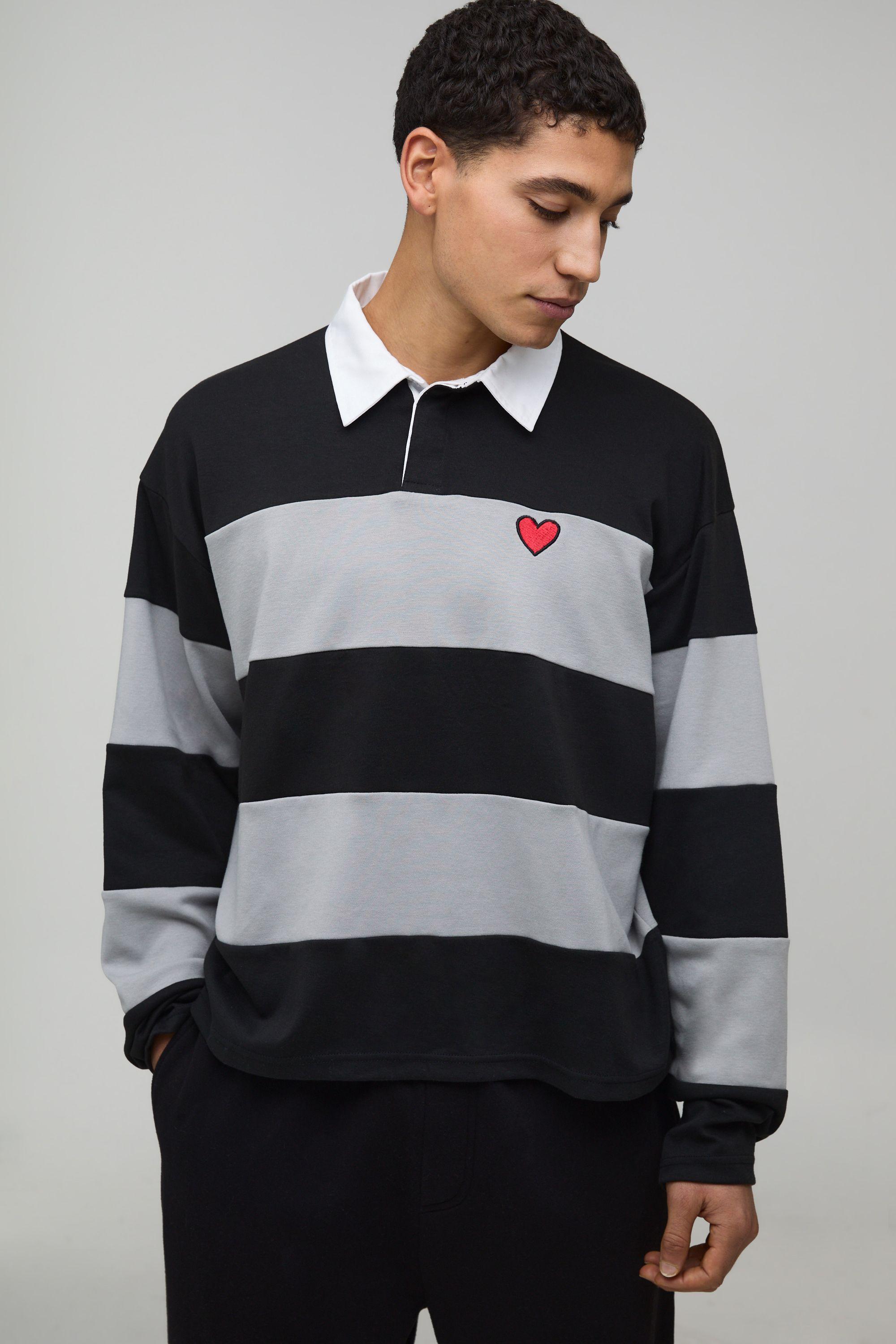 Oversized Boxy Heart Printed Rugby Polo by BOOHOOMAN