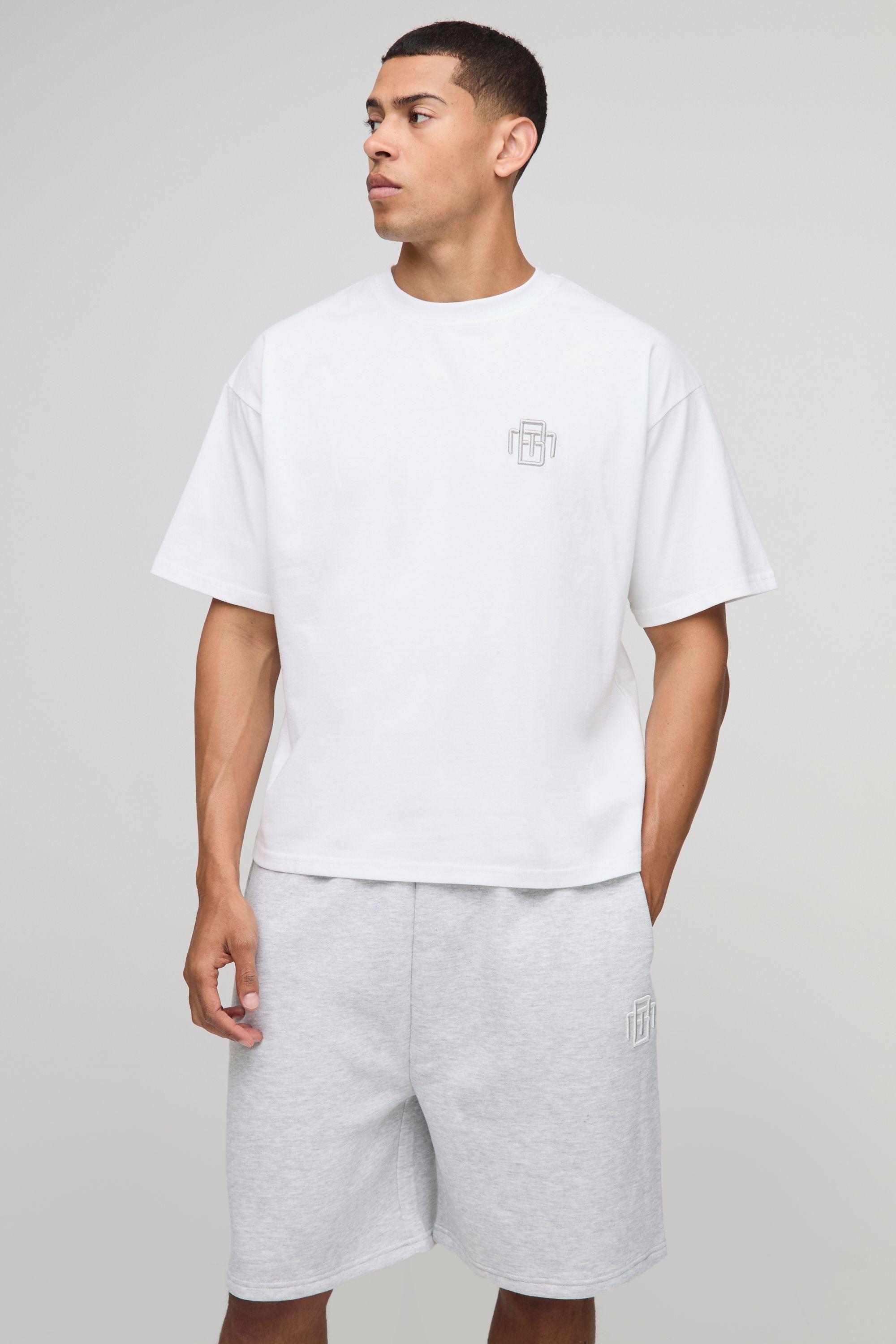 Oversized Boxy Heavyweight BM Embroidered T-Shirt & Short Set by BOOHOOMAN