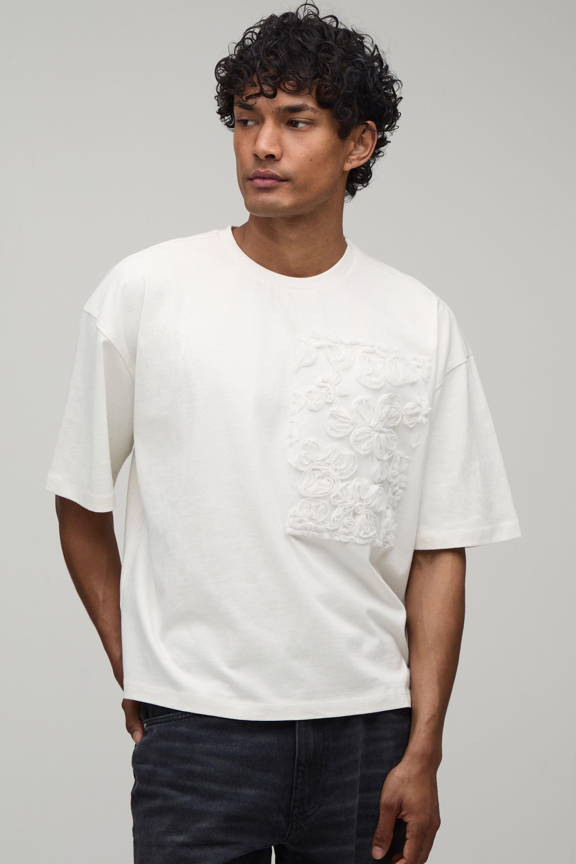 Oversized Boxy Heavyweight Embellished Floral T-Shirt by BOOHOOMAN