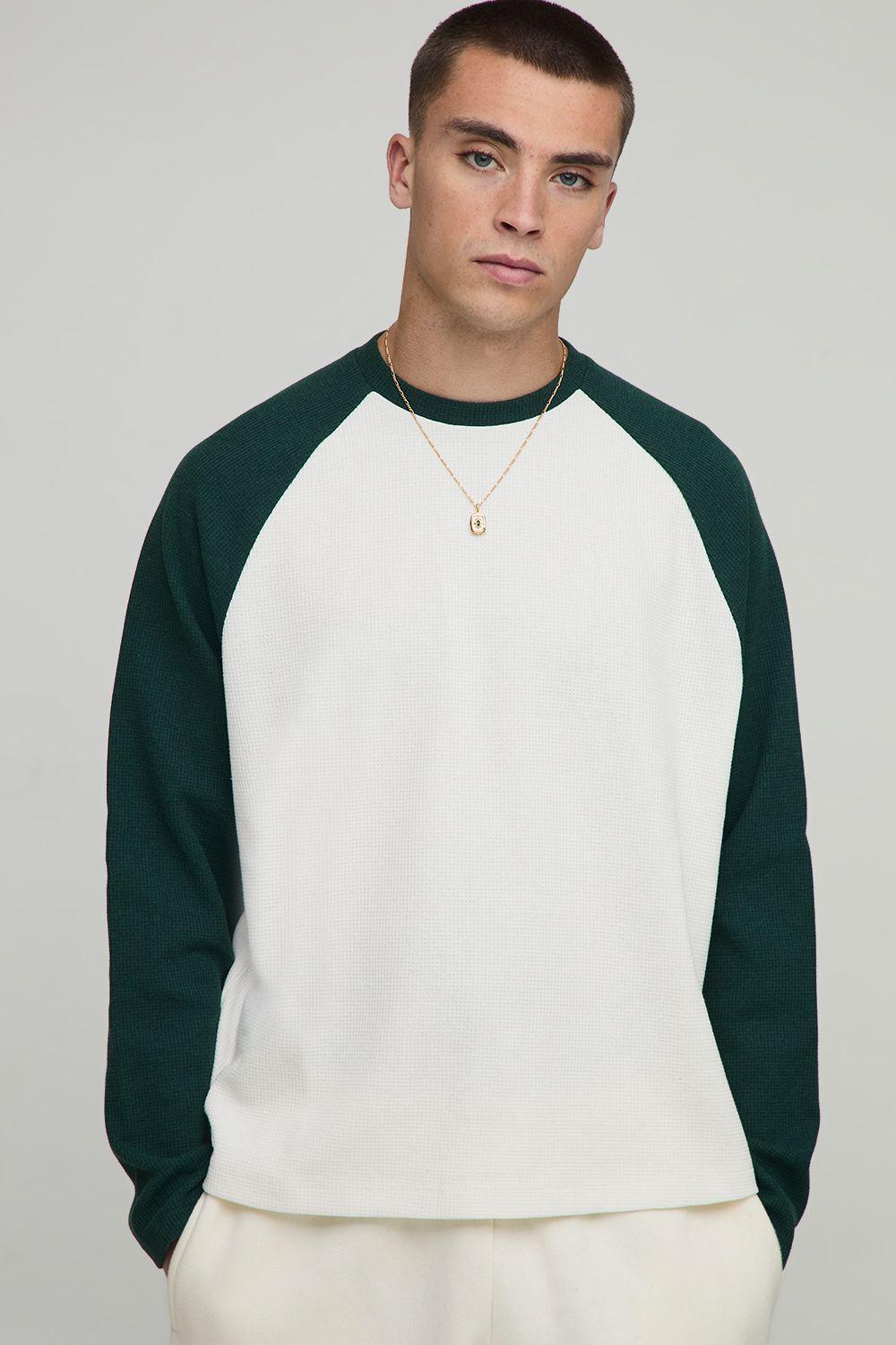 Oversized Boxy Heavyweight Waffle Raglan Long Sleeve T-shirt by BOOHOOMAN