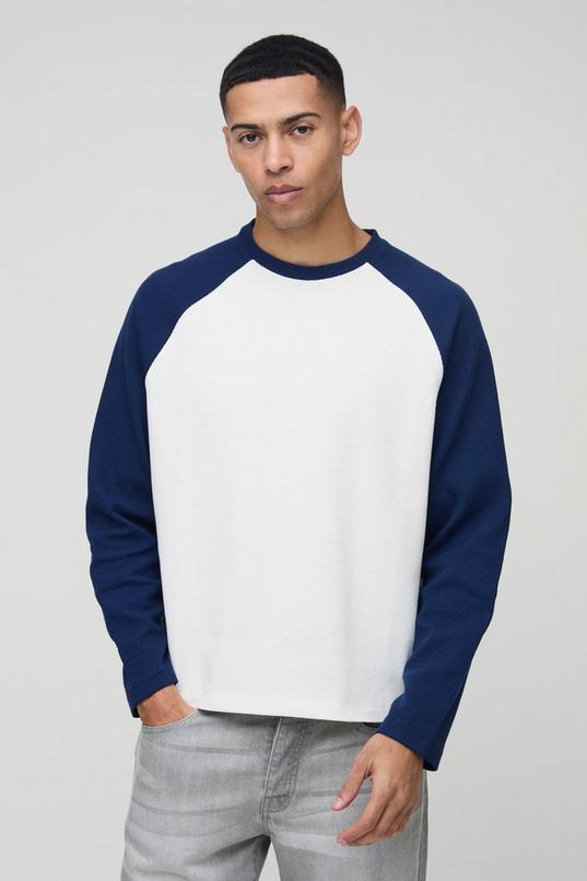 Oversized Boxy Heavyweight Waffle Raglan Long Sleeve T-shirt by BOOHOOMAN