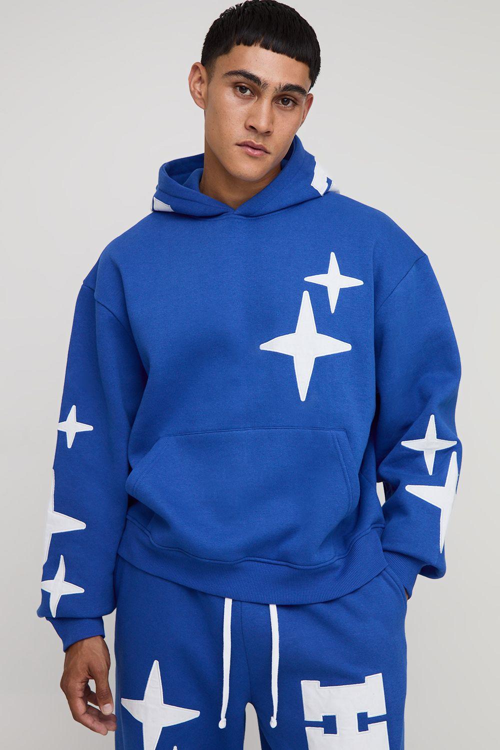 Oversized Boxy Homme Applique Star Hoodie by BOOHOOMAN
