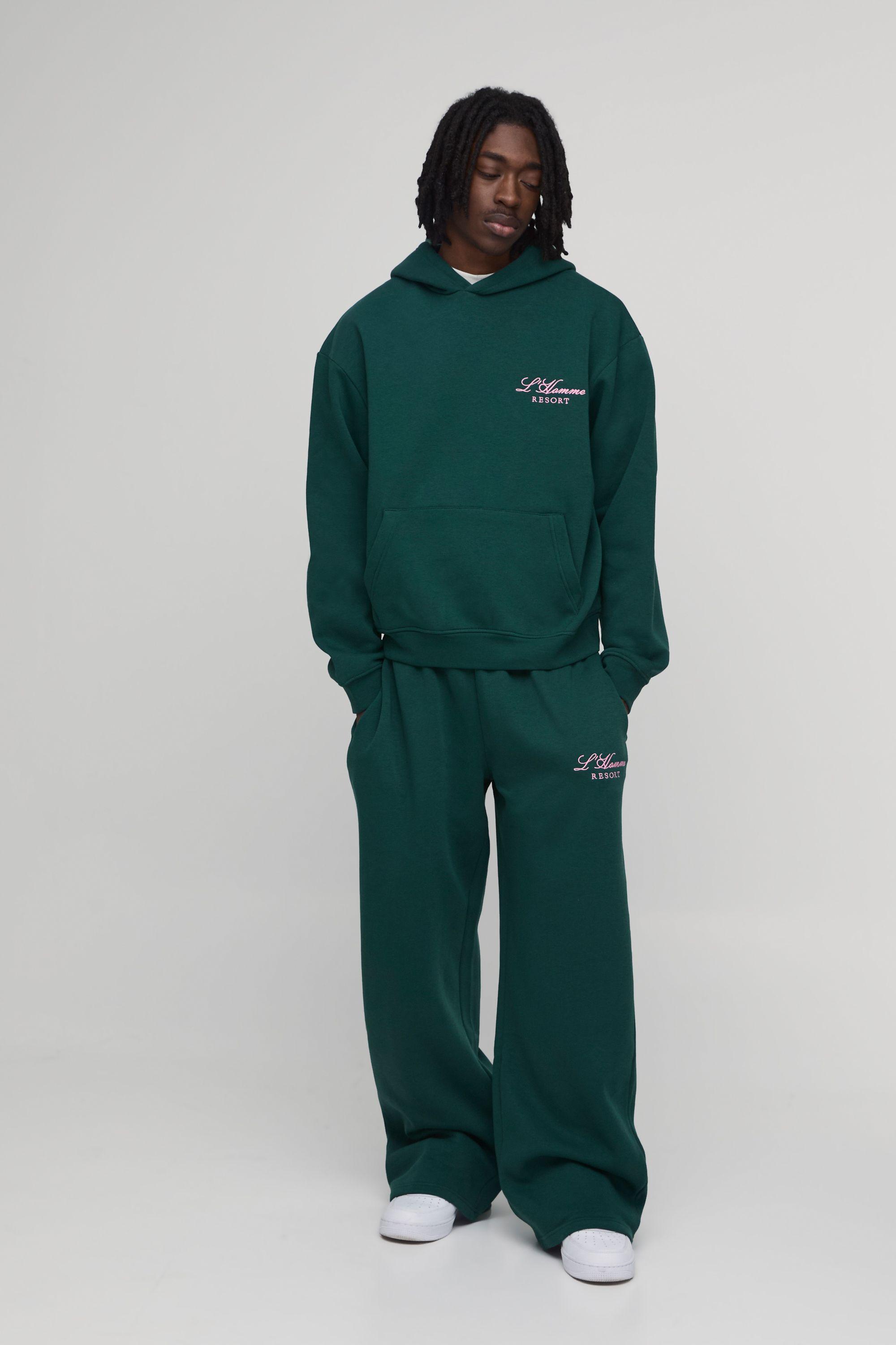 Oversized Boxy Homme Embroidered Hooded Tracksuit by BOOHOOMAN