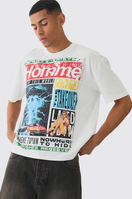 Oversized Boxy Homme Magazine Graphic T-Shirt by BOOHOOMAN
