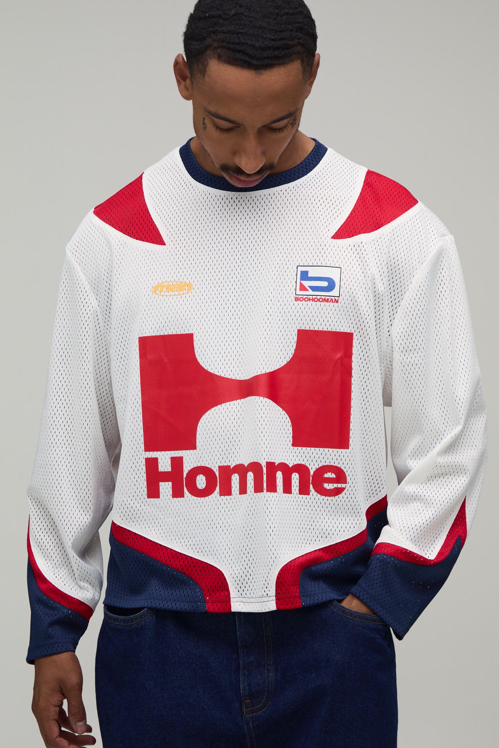 Oversized Boxy Homme Moto Mesh Long Sleeve Top by BOOHOOMAN