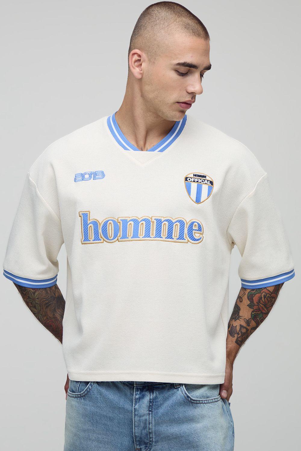Oversized Boxy Homme Waffle Embroidered Sports Top by BOOHOOMAN