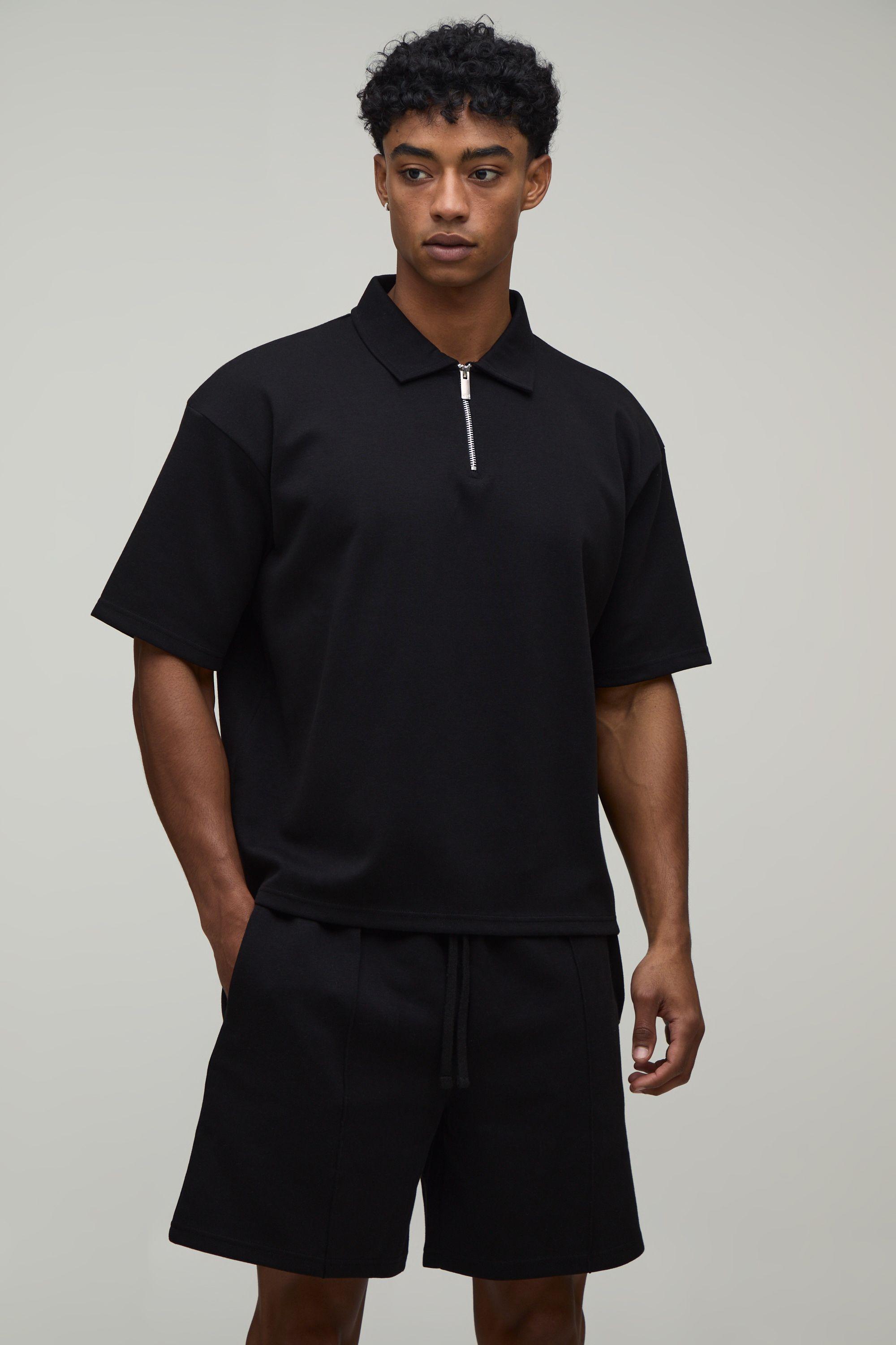 Oversized Boxy Interlock Half Sleeve Polo And Pintuck Short Set by BOOHOOMAN