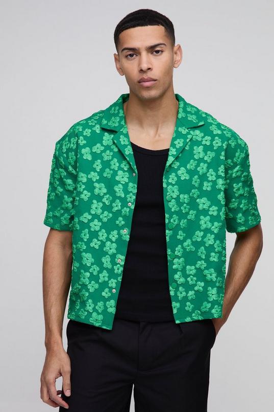 Oversized Boxy Jacquard Floral Shirt by BOOHOOMAN