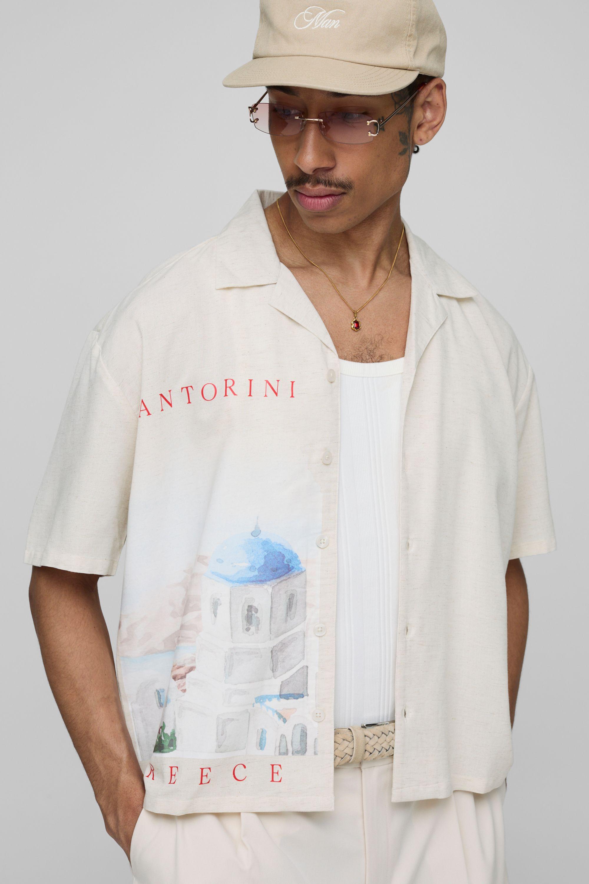 Oversized Boxy Linen Blend Landscape Shirt by BOOHOOMAN
