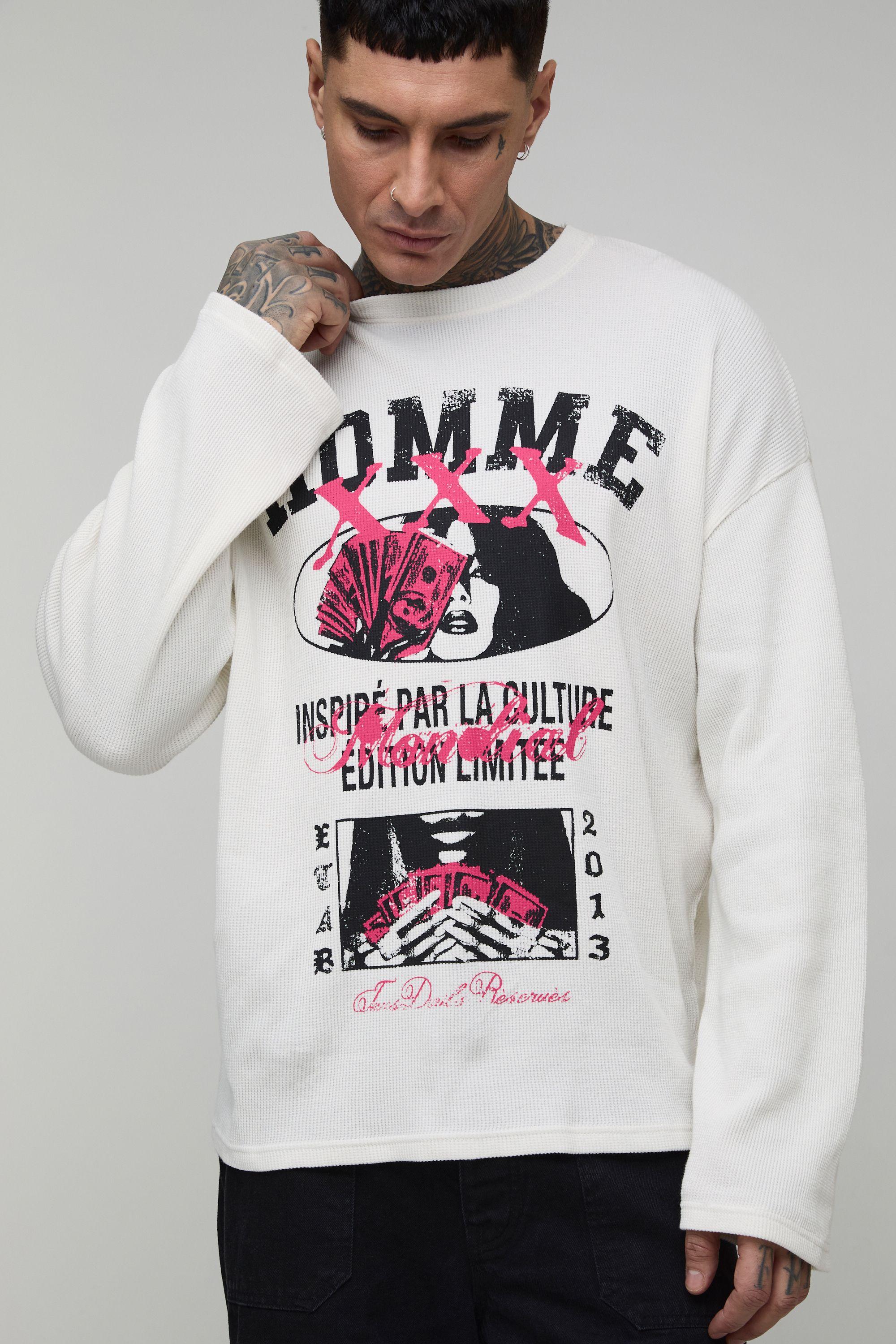 Oversized Boxy Long Sleeve Homme Waffle T-Shirt by BOOHOOMAN