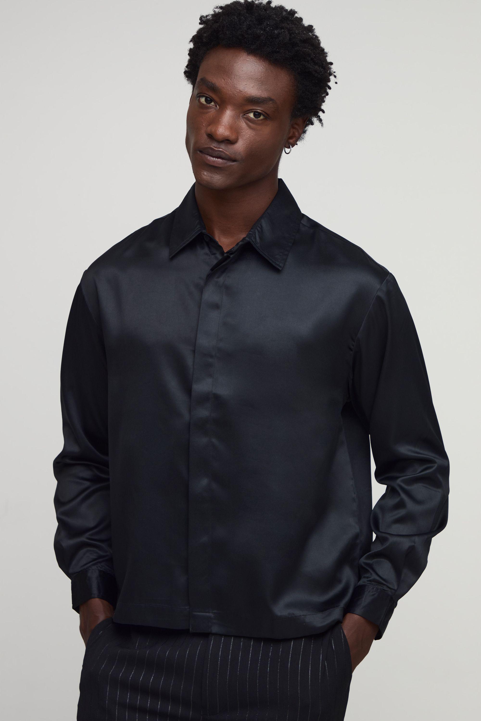 Oversized Boxy Long Sleeve Satin Shirt by BOOHOOMAN