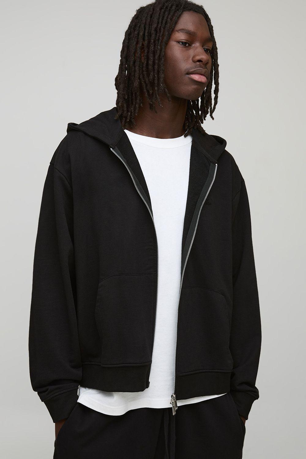 Oversized Boxy Loopback MAN Script Double Ended Zip Through Hoodie by BOOHOOMAN