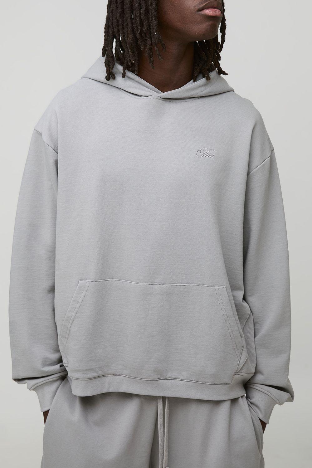 Oversized Boxy Loopback MAN Script Embroidered Rib Panel Hoodie by BOOHOOMAN