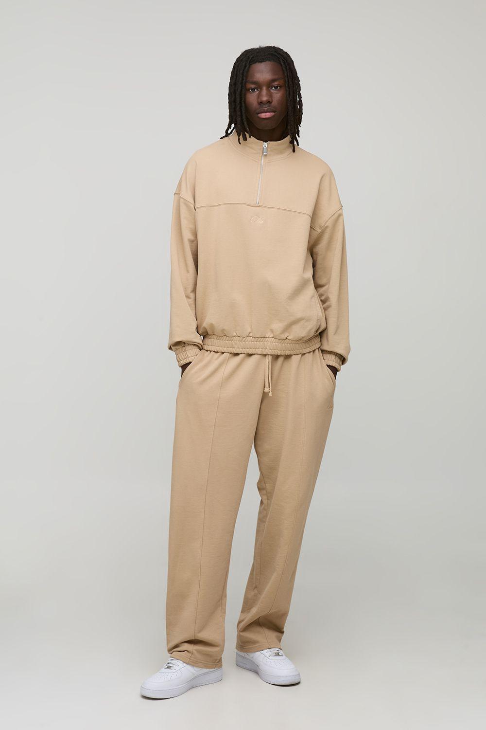 Oversized Boxy Loopback MAN Script Funnel Neck Sweatshirt Tracksuit by BOOHOOMAN