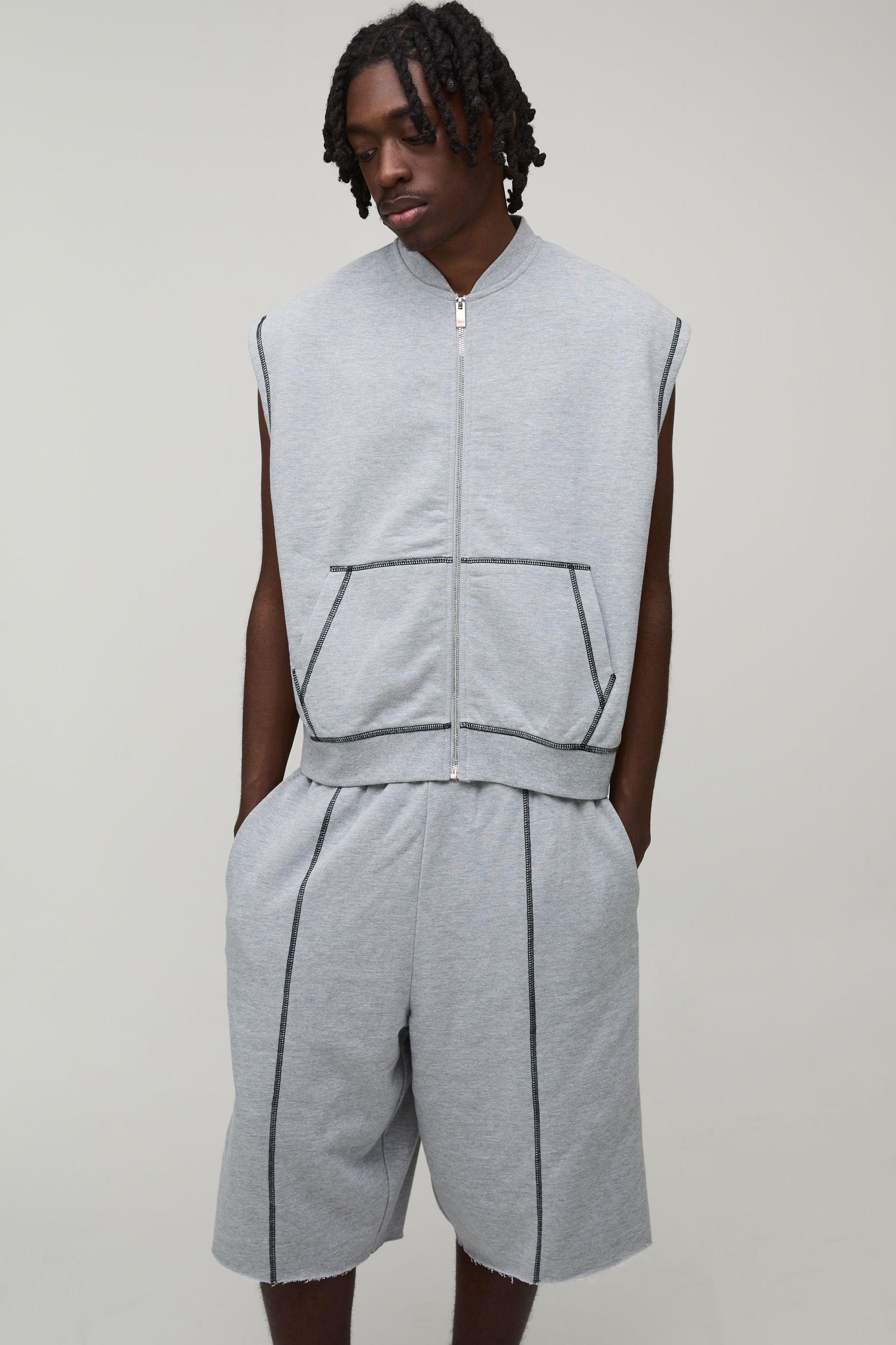 Oversized Boxy Loopback Sleeveless Zip Through Jersey Gilet And Jort Tracksuit by BOOHOOMAN Oversized Boxy Loopback Sleeveless Zip Through Jersey Gilet And Jort Tracksuit by BOOHOOMAN