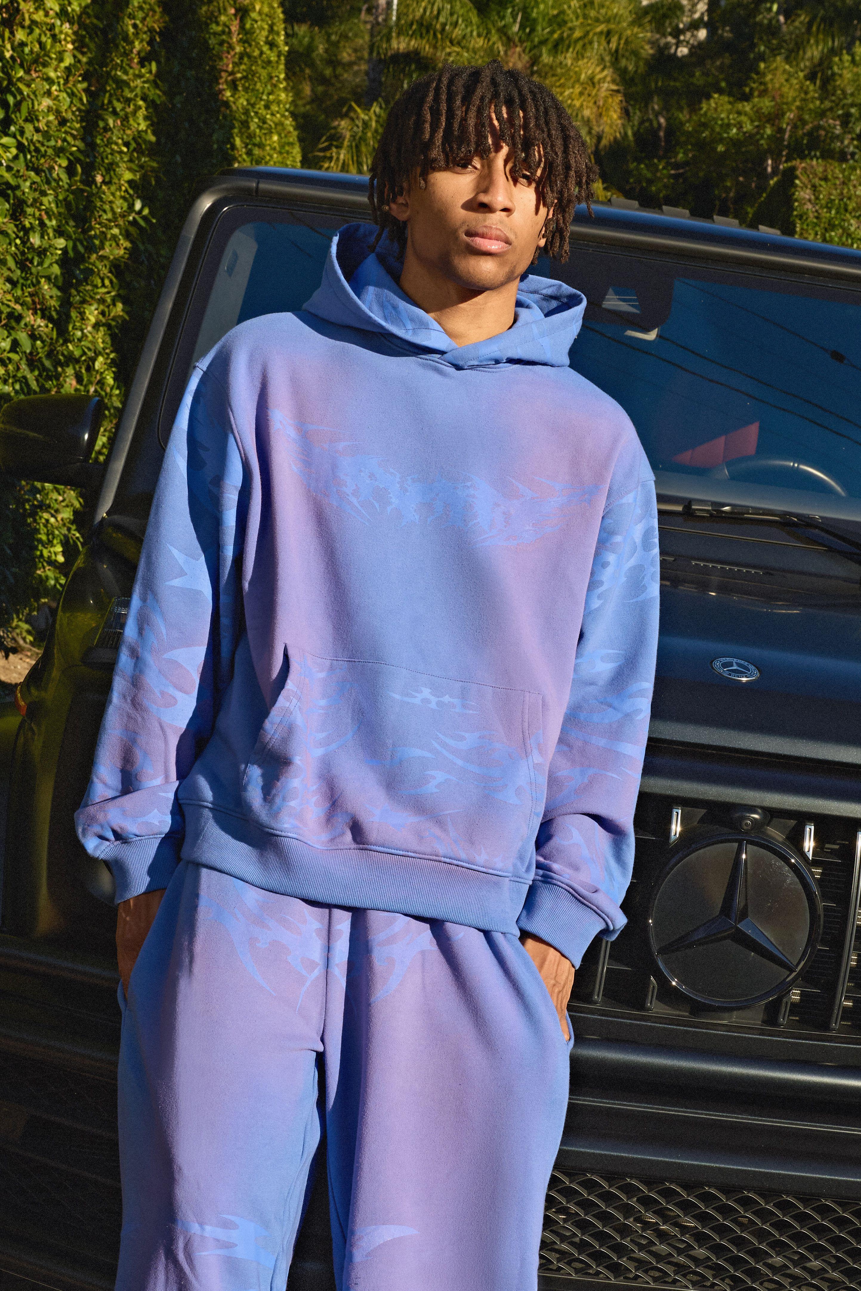 Oversized Boxy Loopback Washed All Over Printed Hoodie by BOOHOOMAN