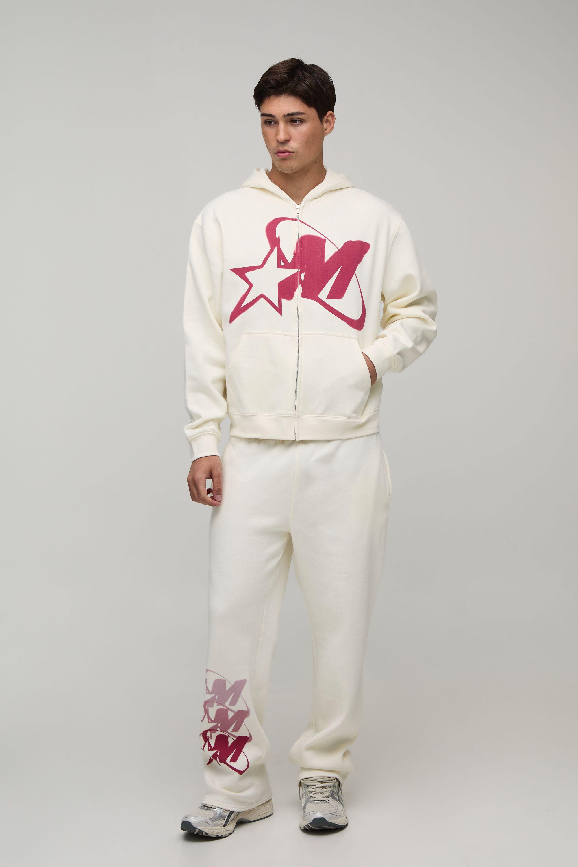 Oversized Boxy M Star Graphic Zip Through Hooded Tracksuit by BOOHOOMAN