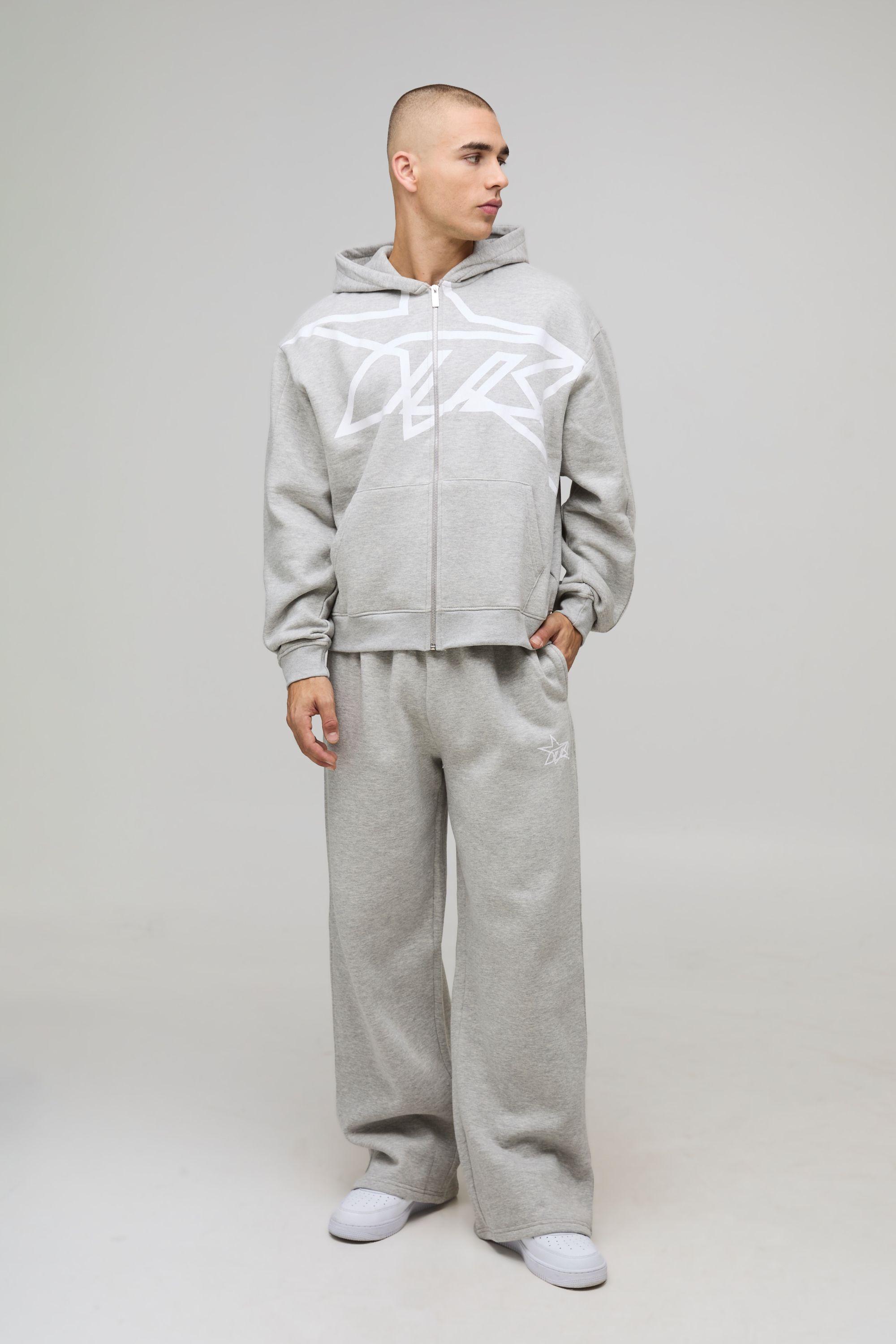Oversized Boxy M Star Printed Zip Through Hooded Tracksuit by BOOHOOMAN