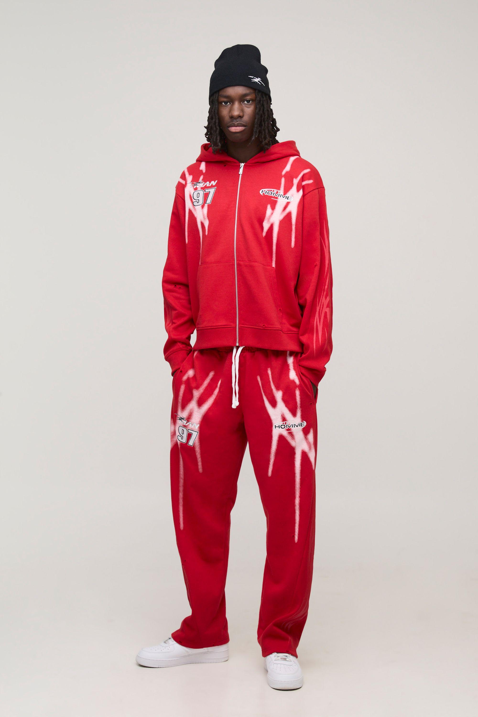 Oversized Boxy MAN Sport Distressed Zip Through Hoodie by BOOHOOMAN