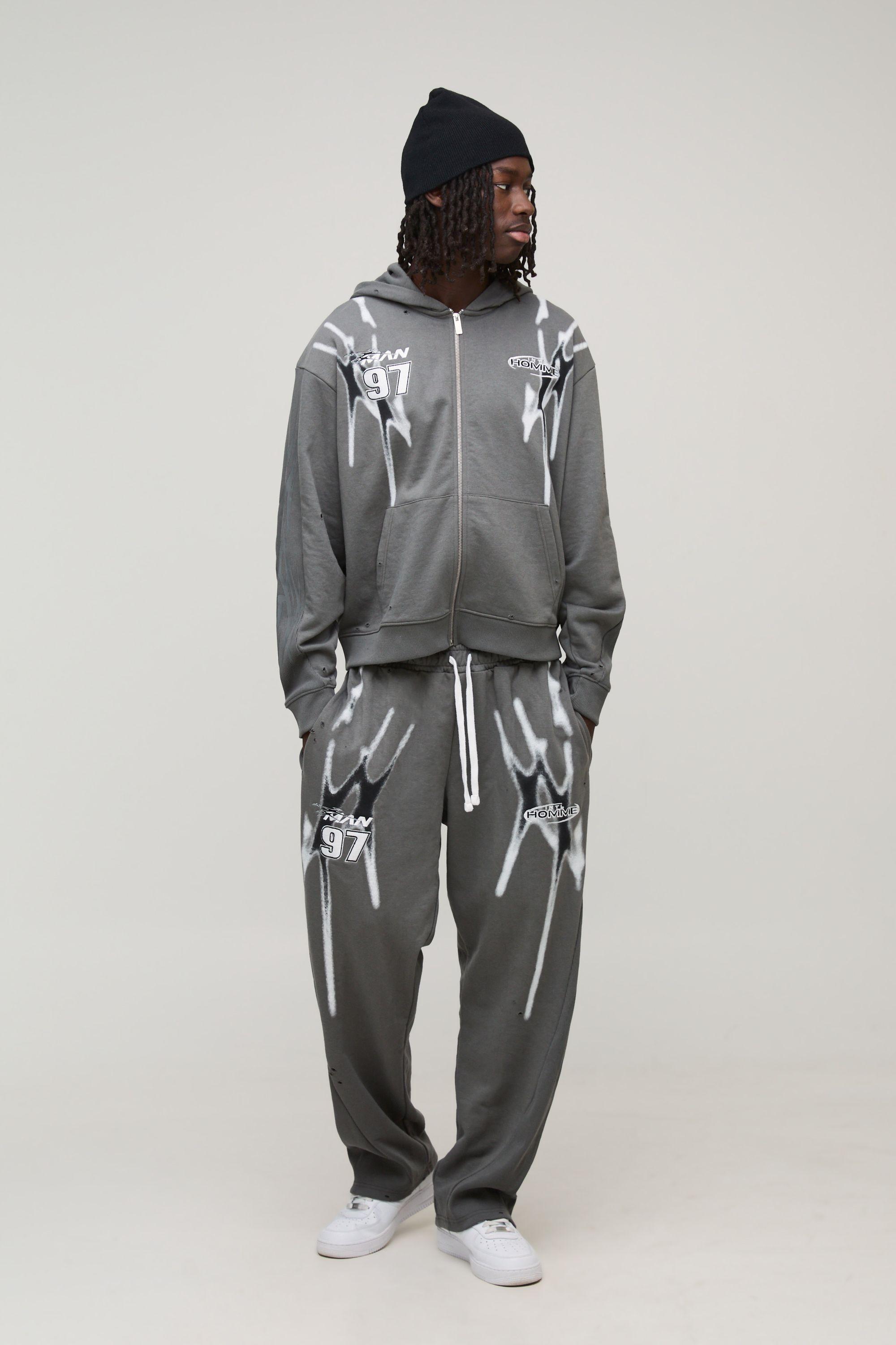 Oversized Boxy MAN Sport Distressed Zip Through Tracksuit by BOOHOOMAN