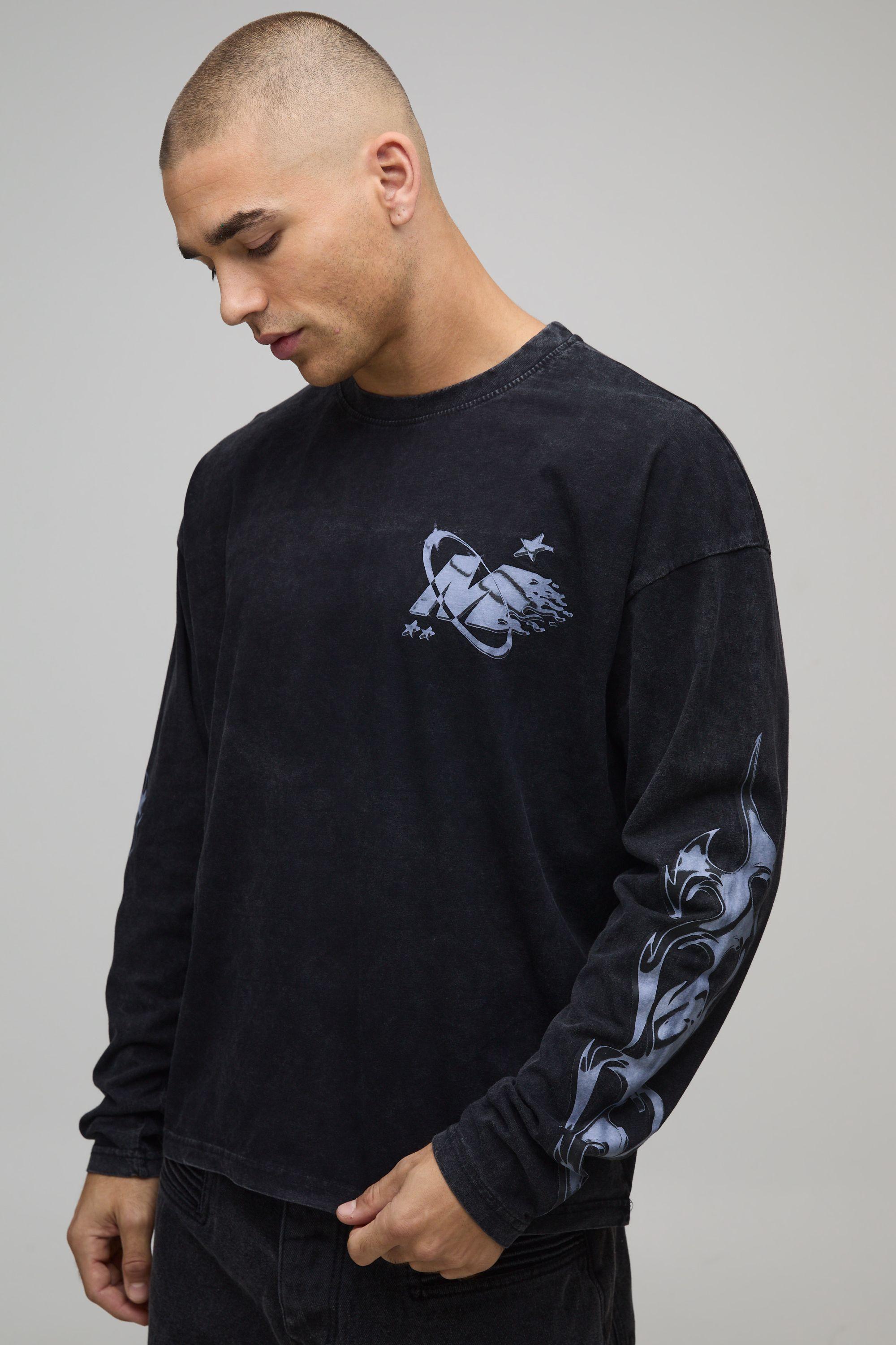 Oversized Boxy MAN sport Moto Graphic Long Sleeve T-shirt by BOOHOOMAN