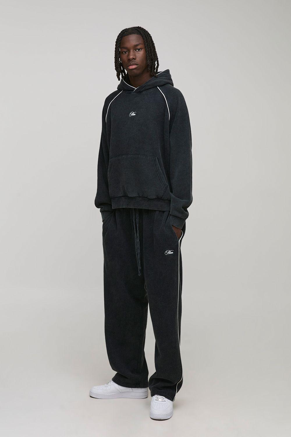 Oversized Boxy Man Graphic Washed Hooded Tracksuit by BOOHOOMAN