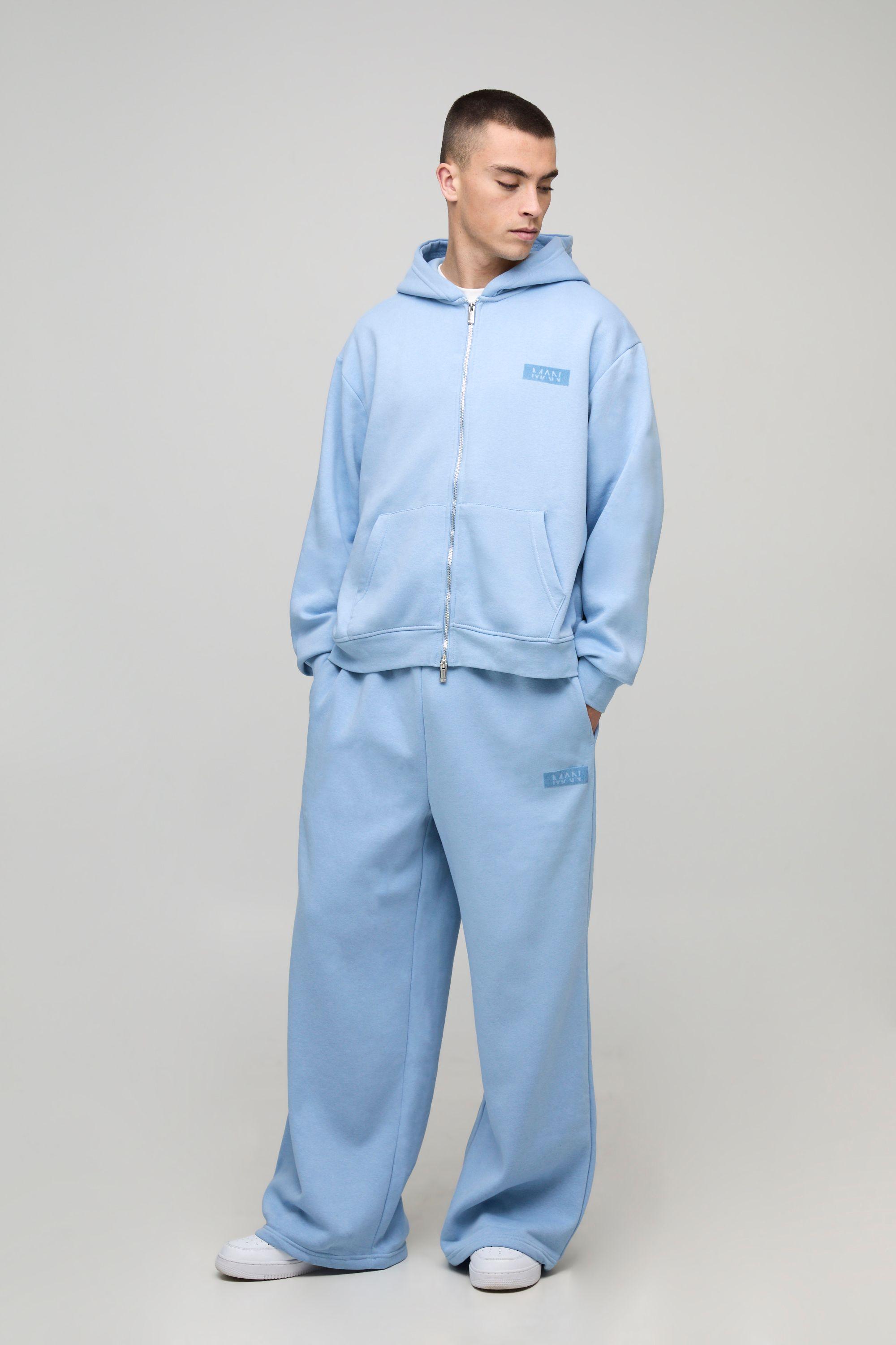 Oversized Boxy Man Hooded Zip Through Wide Leg Tracksuit by BOOHOOMAN